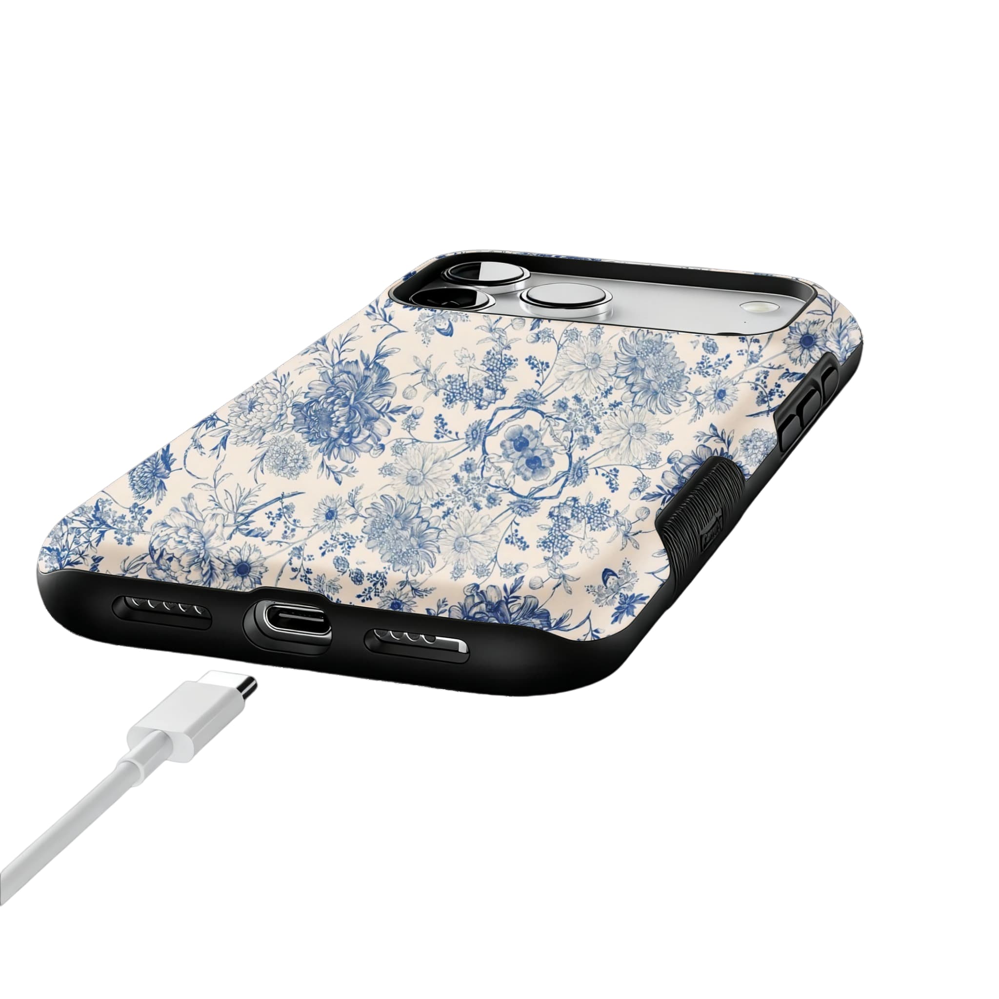 Quiet Luxury Blue Floral Phone Case, Vintage Art Cover for iPhone