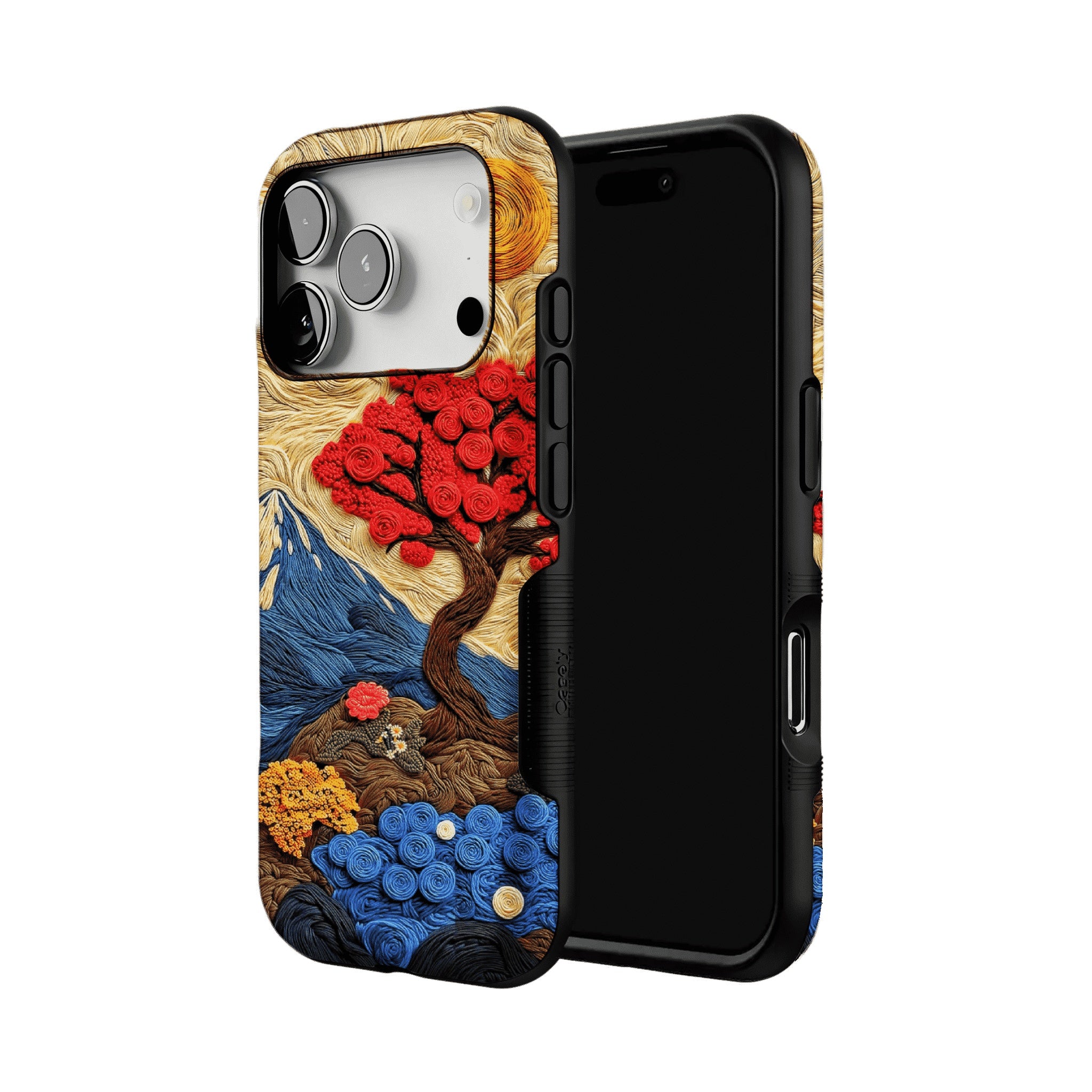 Vintage Hand Embroidery Red Tree Nature Landscape Art iPhone Cover