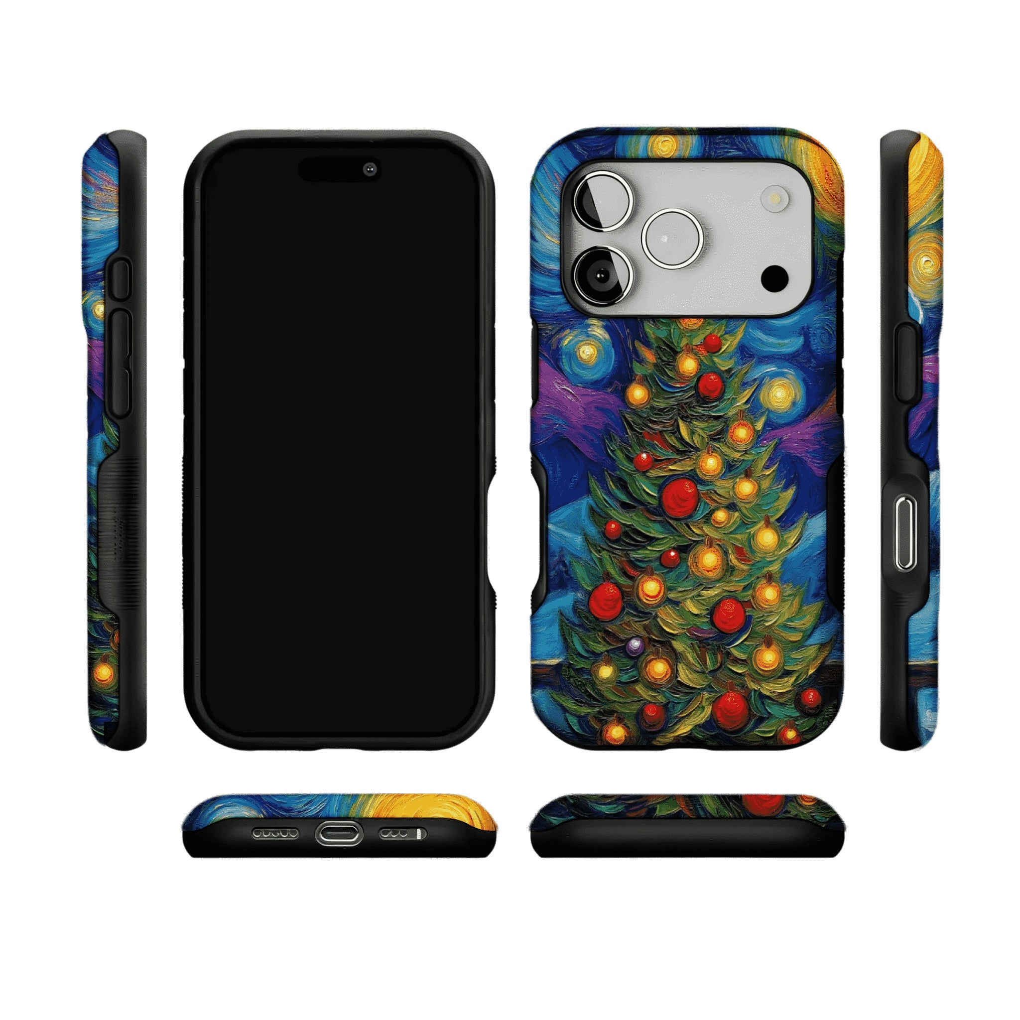 Starry Night Christmas Tree Oil Phone Case, Shockproof Anti-slip iPhone Cover