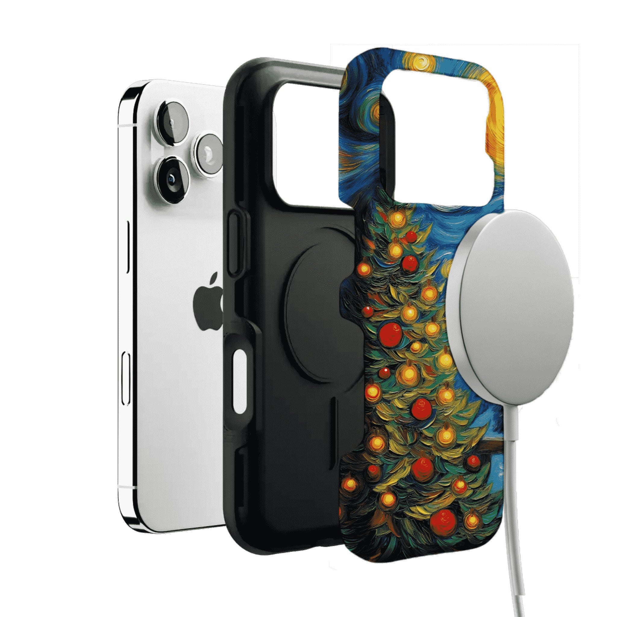 Starry Night Christmas Tree Oil Phone Case, Shockproof Anti-slip iPhone Cover