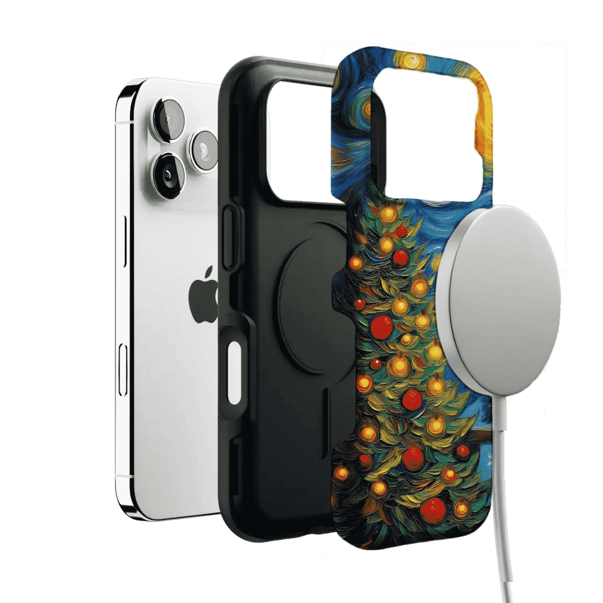 Starry Night Christmas Tree Oil Phone Case, Shockproof Anti-slip iPhone Cover