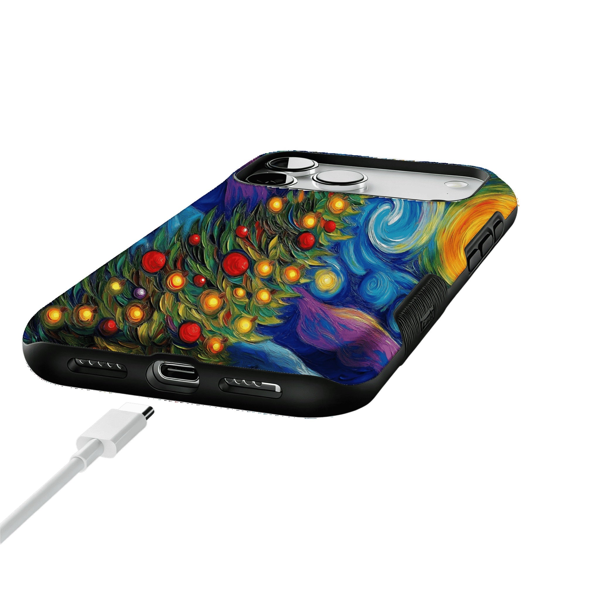 Starry Night Christmas Tree Oil Phone Case, Shockproof Anti-slip iPhone Cover