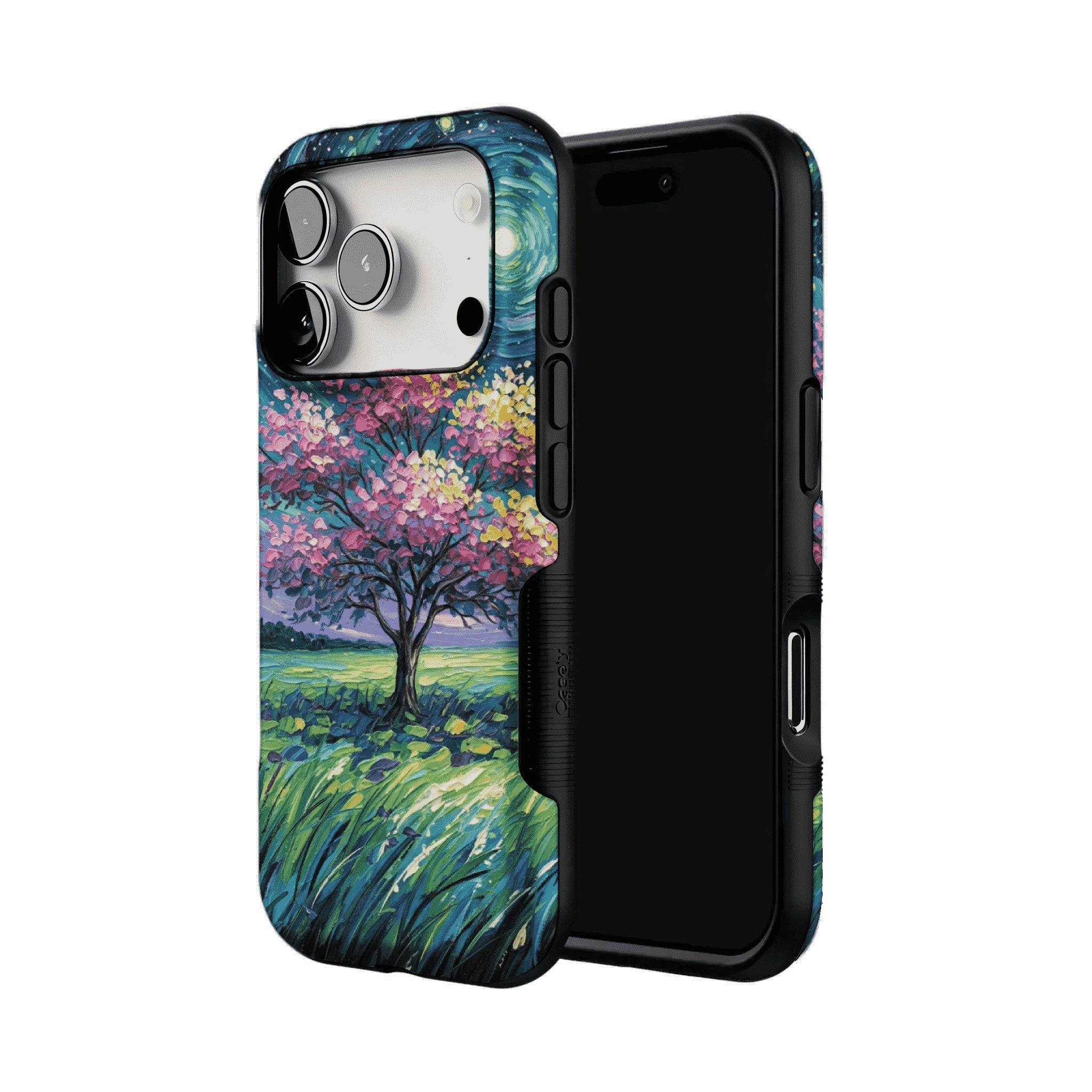 Starry Sky Pink Blossom Tree Phone Case, Shockproof Anti-slip iPhone Cover