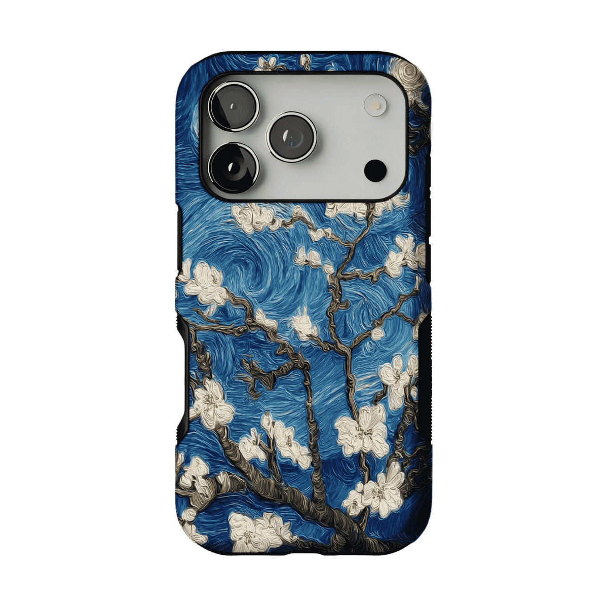 Deep Blue Swirl Texture Almond Blossom Oil Art Shockproof iPhone Case