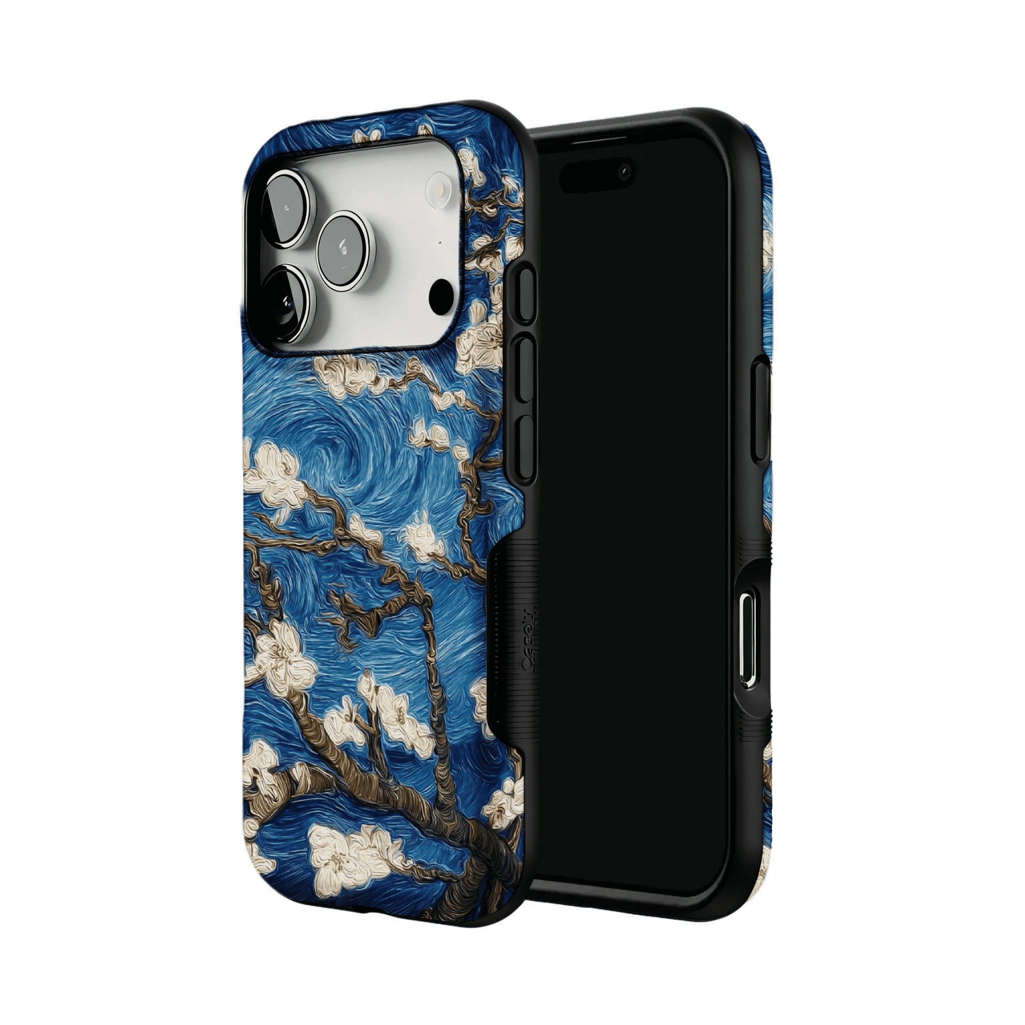 Deep Blue Swirl Texture Almond Blossom Oil Art Shockproof iPhone Case