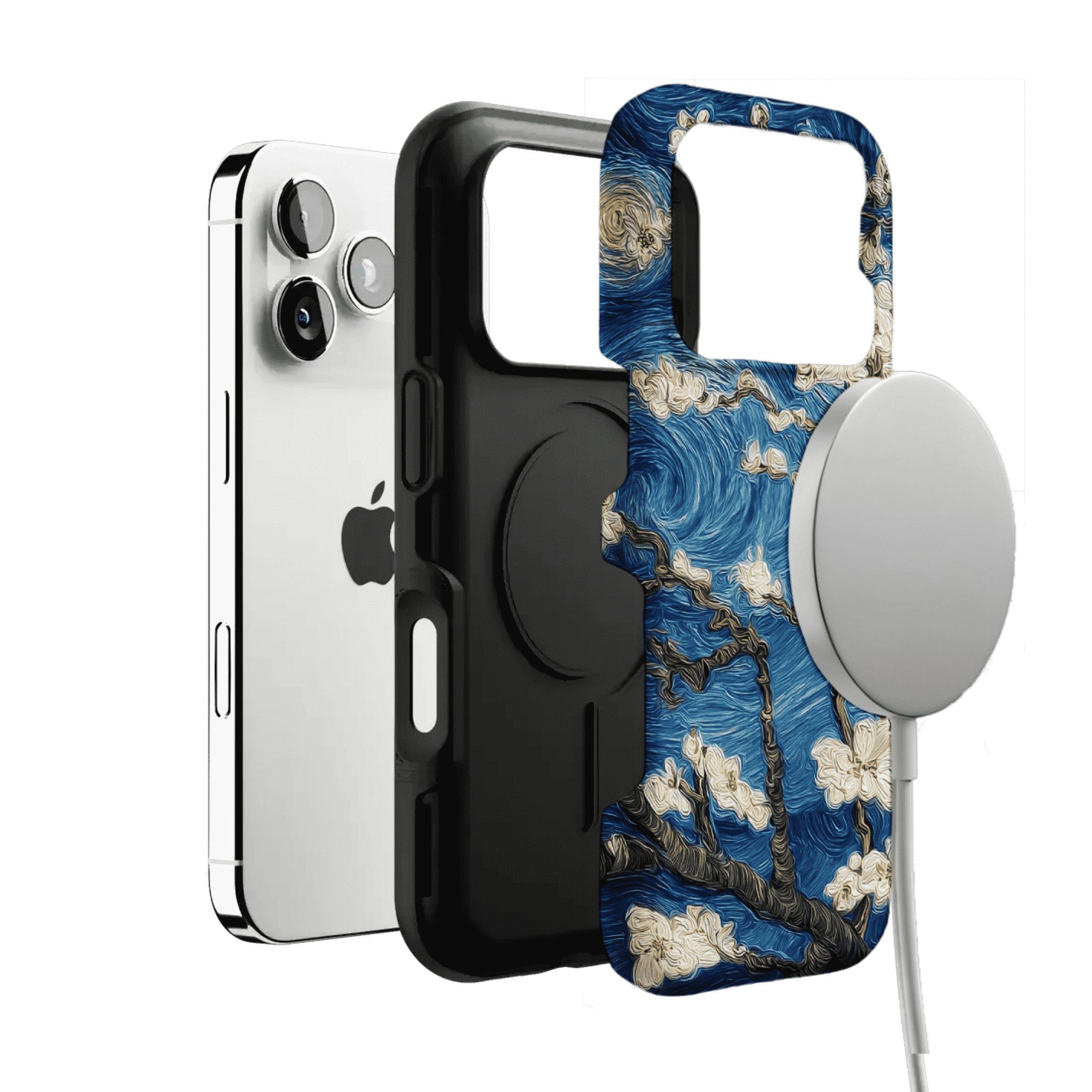Deep Blue Swirl Texture Almond Blossom Oil Art Shockproof iPhone Case