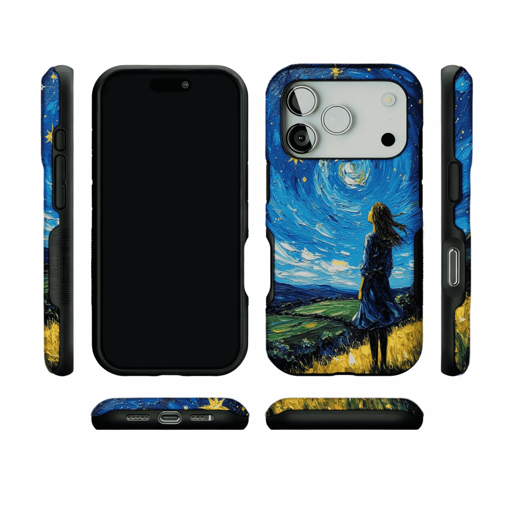 Starry Sky Field Girl Oil Phone Case, Shockproof Anti-slip iPhone Cover