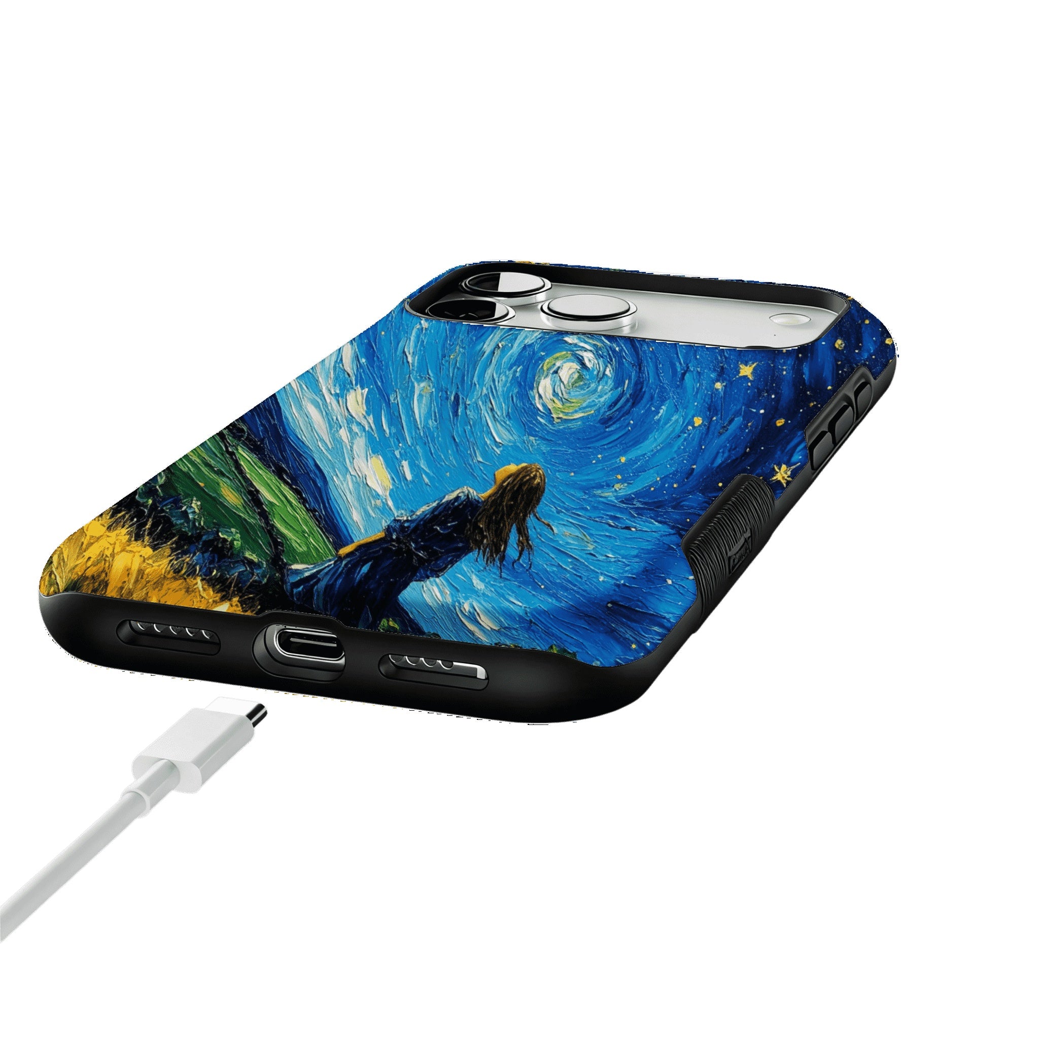 Starry Sky Field Girl Oil Phone Case, Shockproof Anti-slip iPhone Cover
