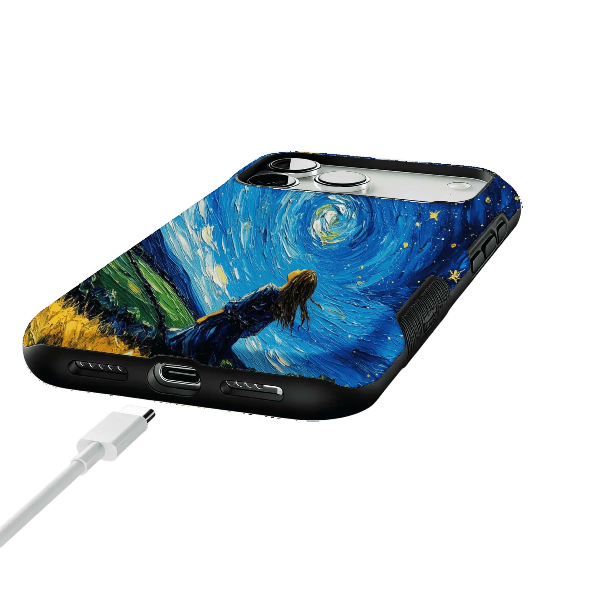 Starry Sky Field Girl Oil Phone Case, Shockproof Anti-slip iPhone Cover