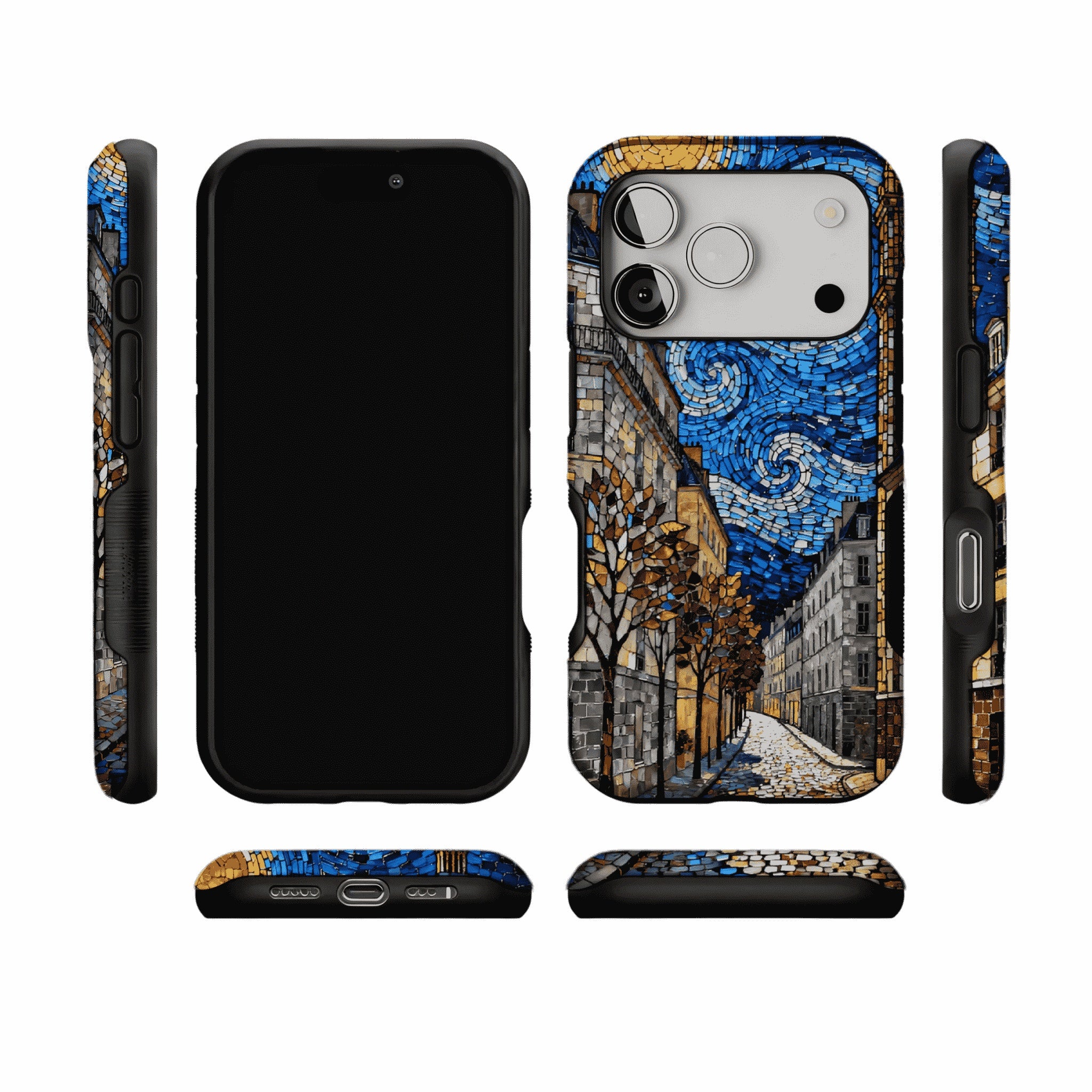 Vintage Paris Street Van Gogh Mosaic Phone Case, Shockproof iPhone Cover