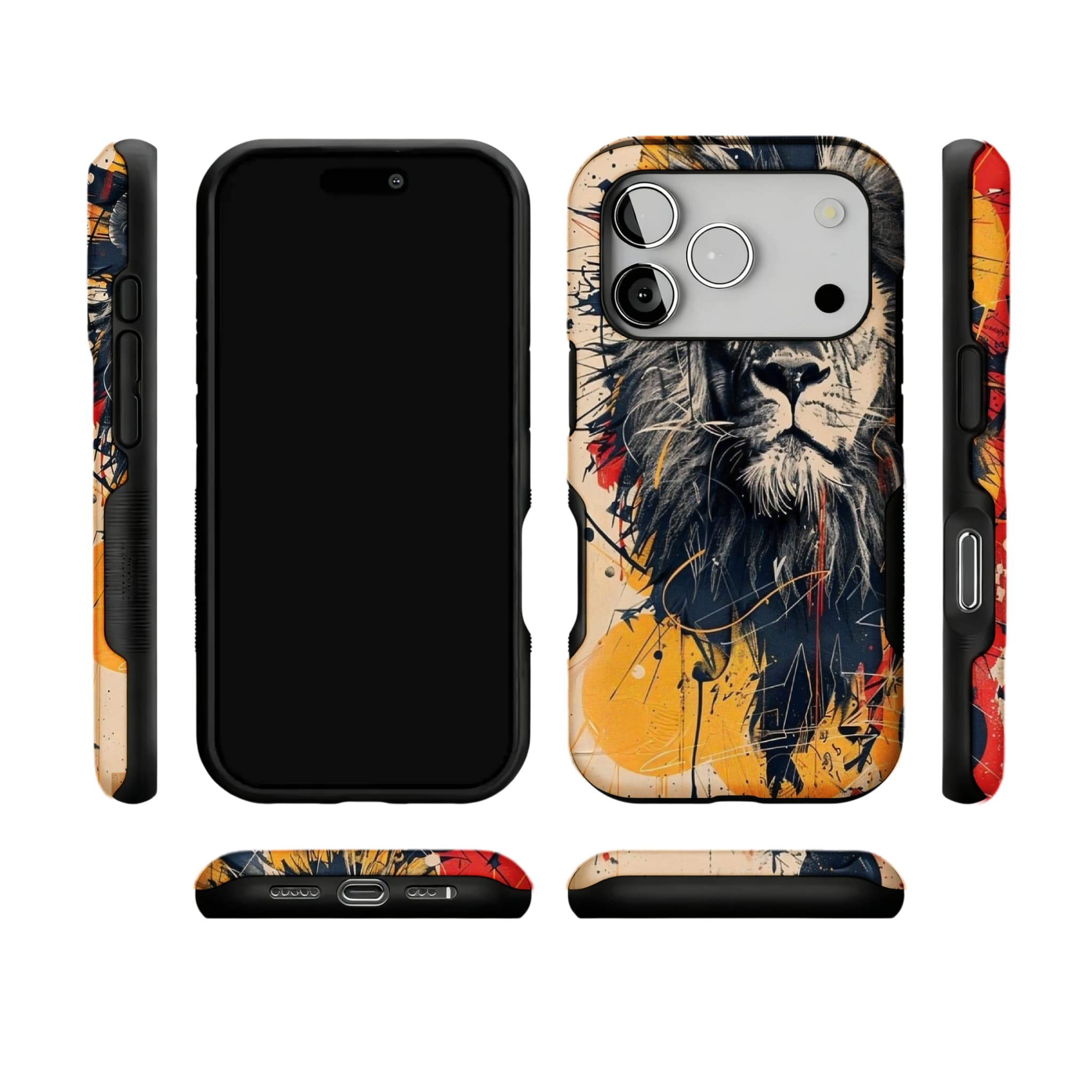 Graffiti Splash Ink Sketch Lion Head Street Art Shockproof iPhone Case