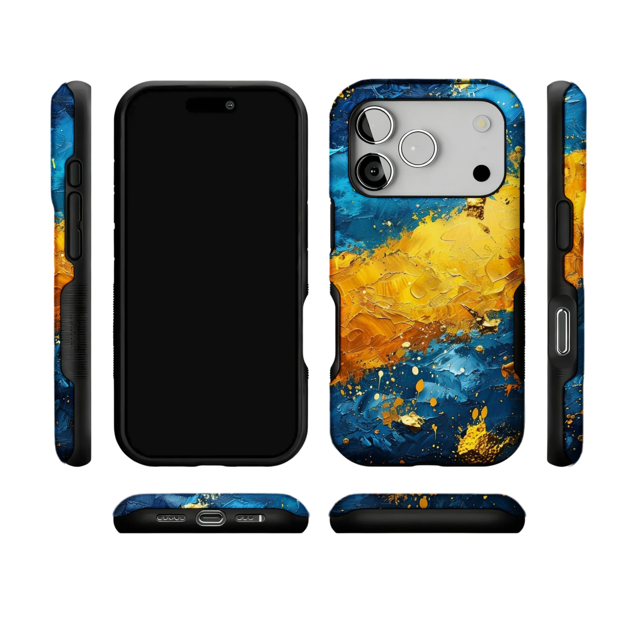 Blue Gold Impasto Oil Painting Phone Case, Abstract Cover for iPhone