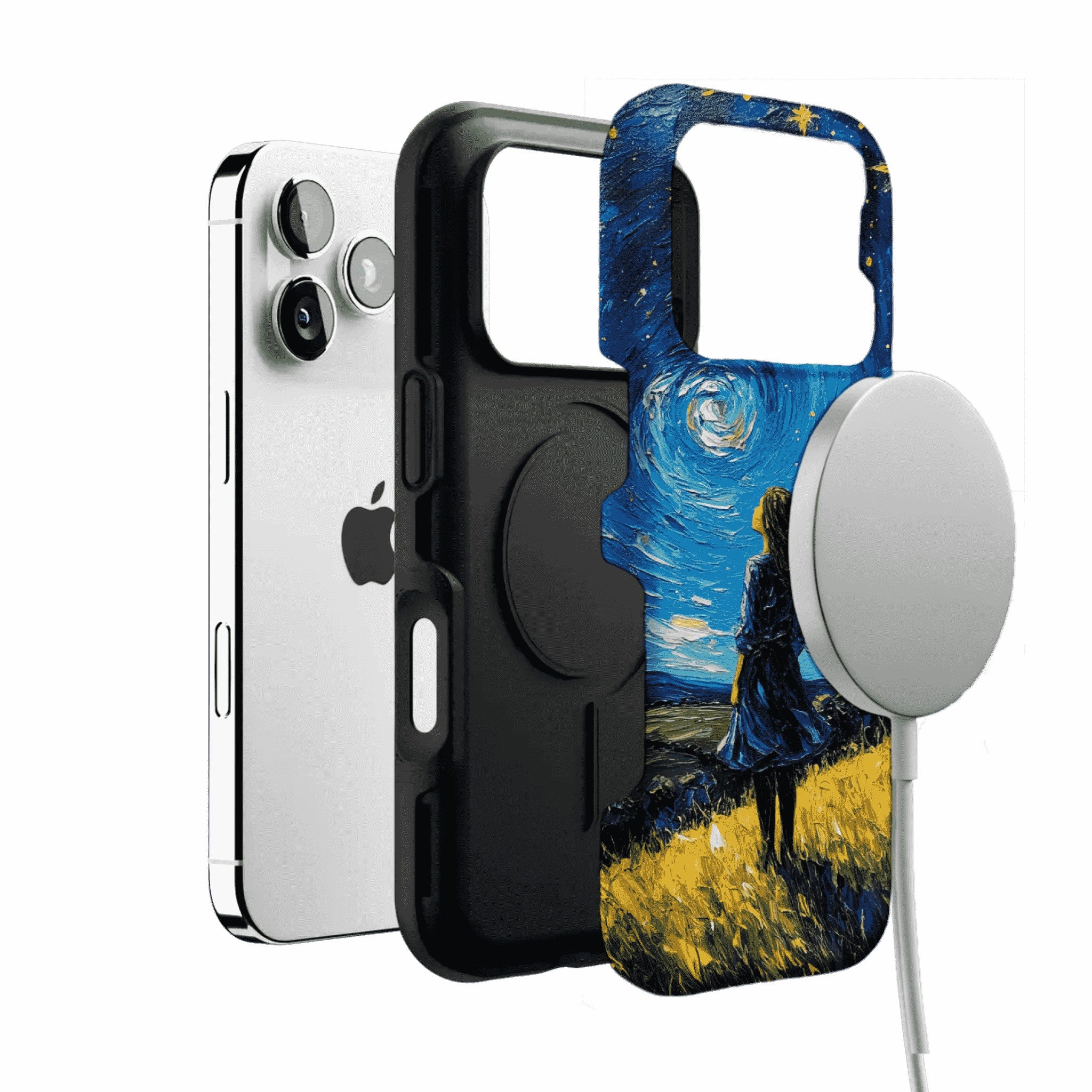Starry Sky Field Girl Oil Phone Case, Shockproof Anti-slip iPhone Cover