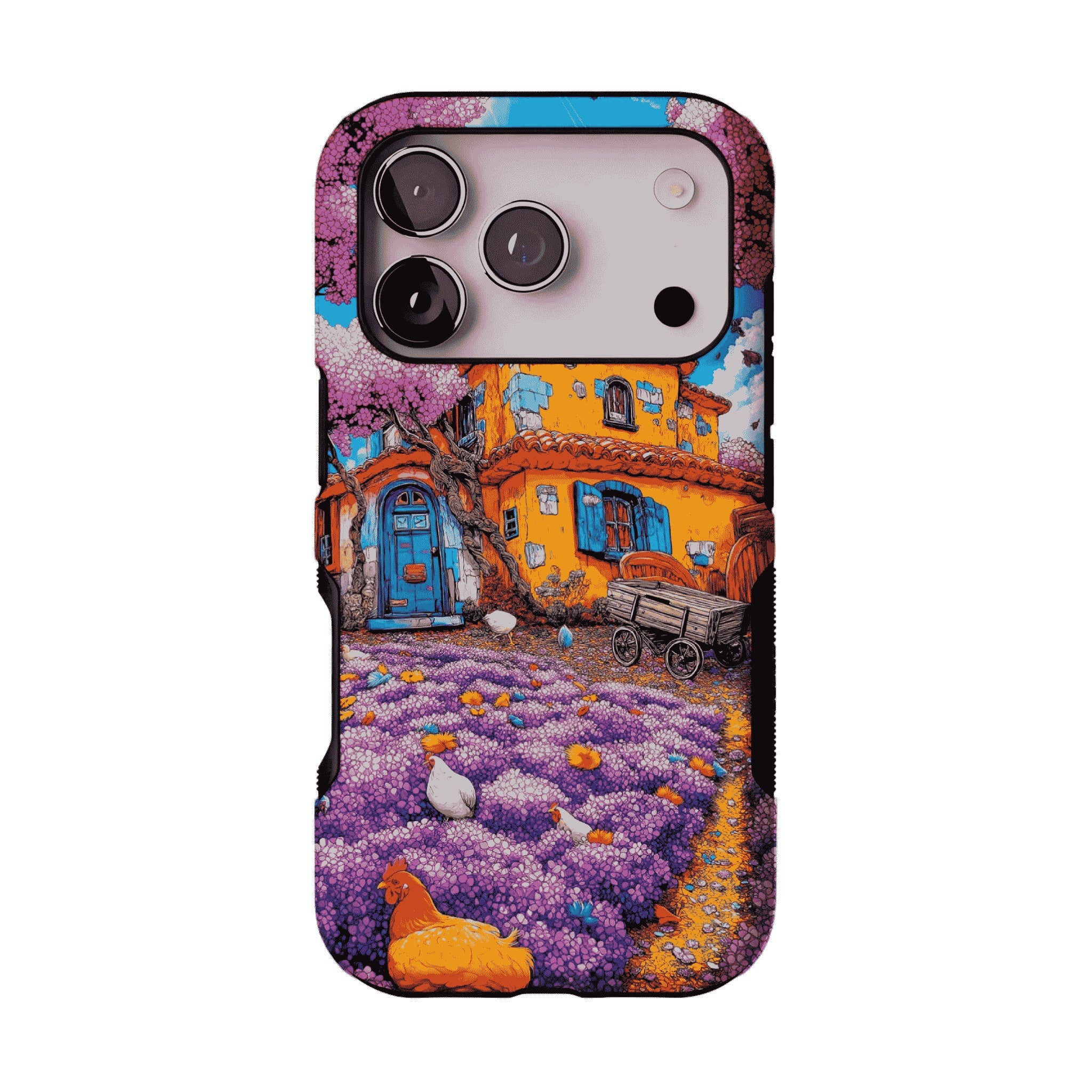 Cartoon Cottage Purple Flower Farm Art Shockproof iPhone Case