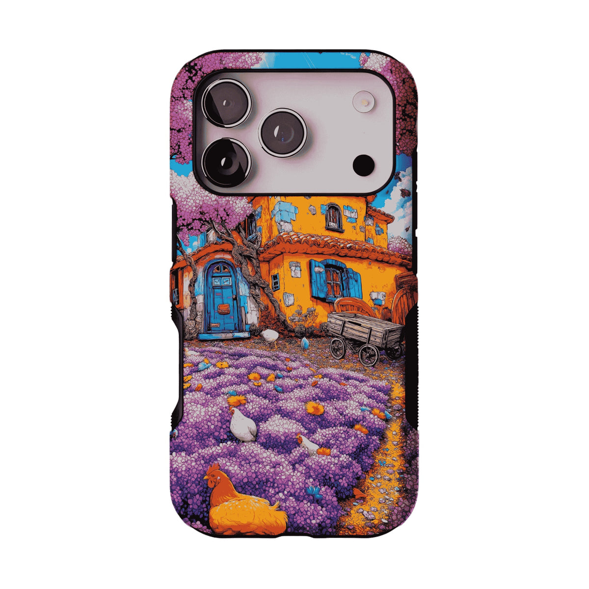 Cartoon Cottage Purple Flower Farm Art Shockproof iPhone Case