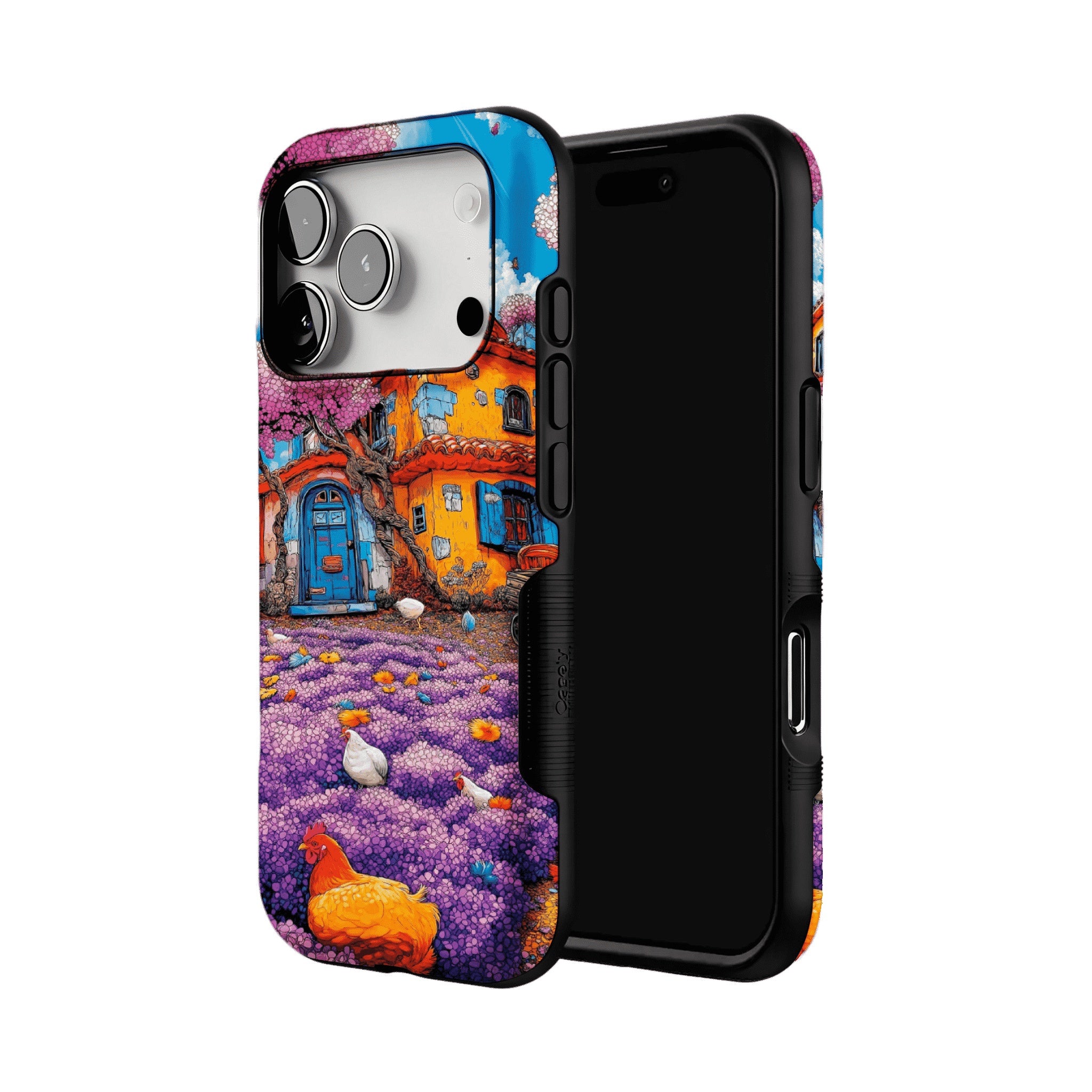 Cartoon Cottage Purple Flower Farm Art Shockproof iPhone Case