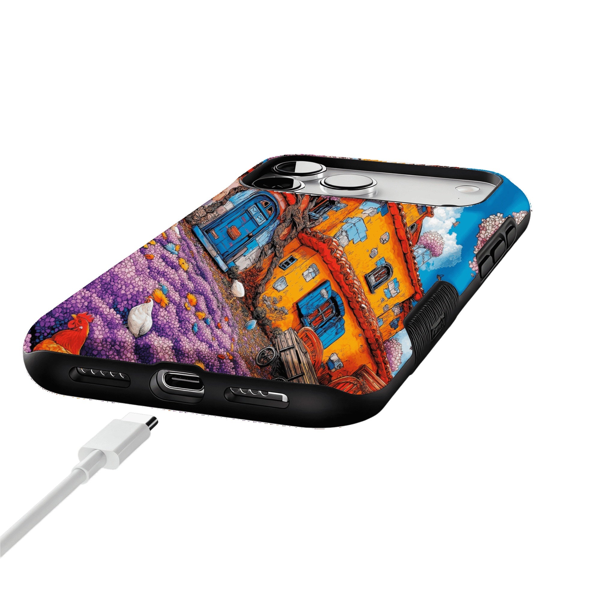 Cartoon Cottage Purple Flower Farm Art Shockproof iPhone Case