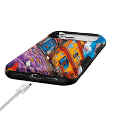 Cartoon Cottage Purple Flower Farm Art Shockproof iPhone Case