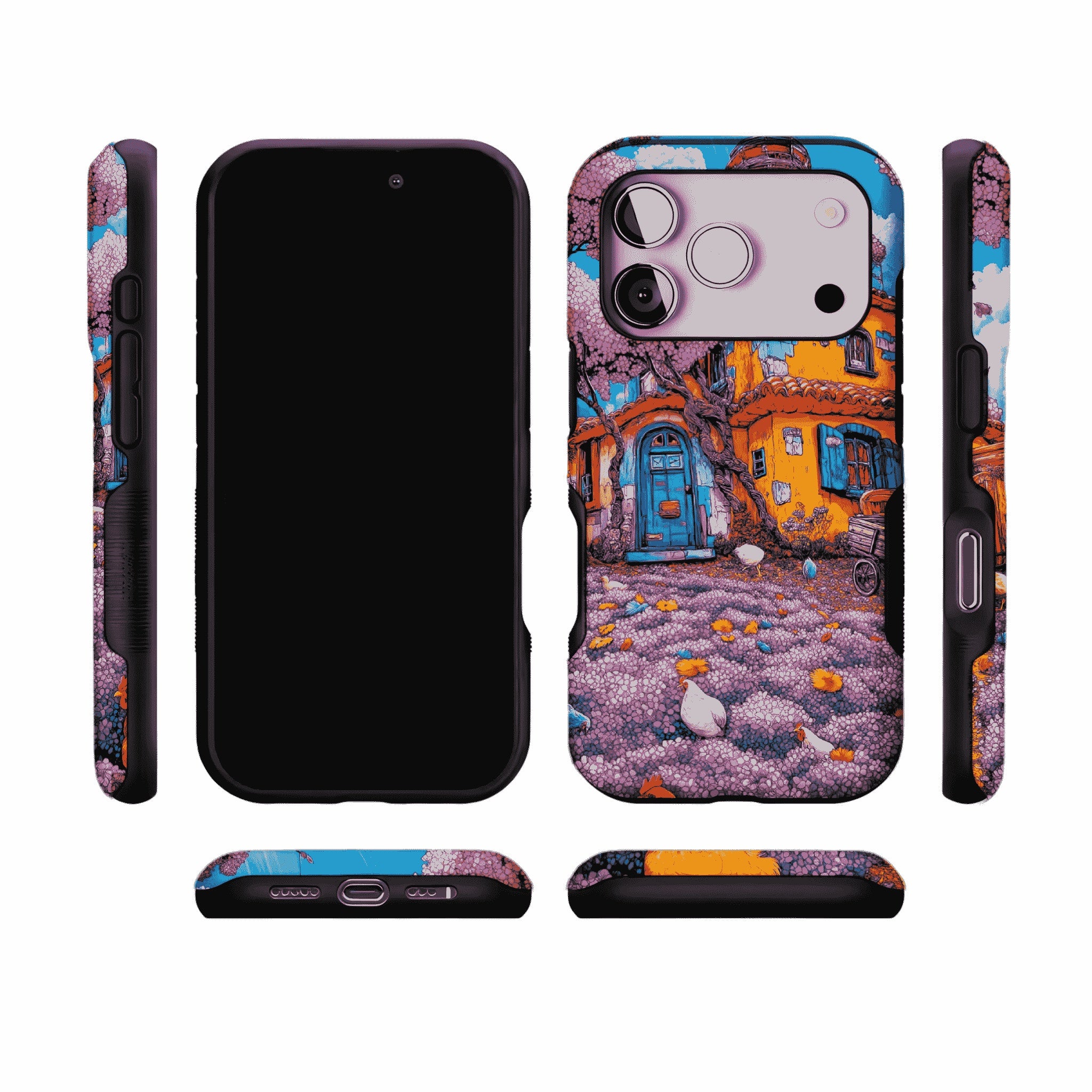 Cartoon Cottage Purple Flower Farm Art Shockproof iPhone Case