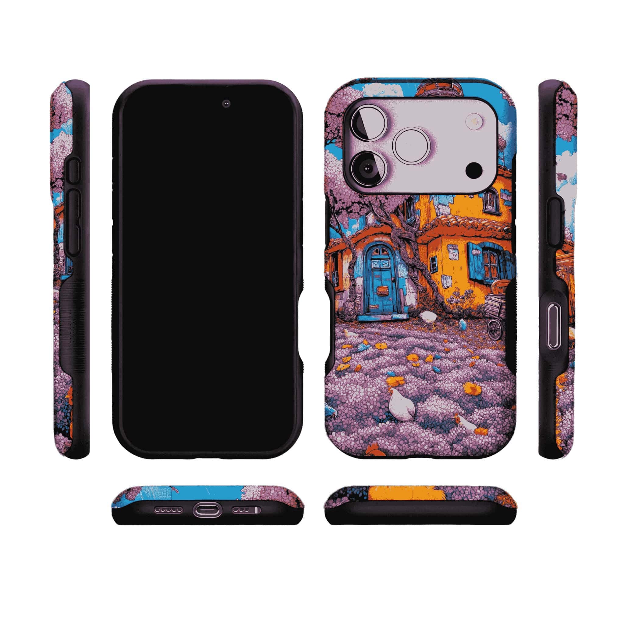 Cartoon Cottage Purple Flower Farm Art Shockproof iPhone Case