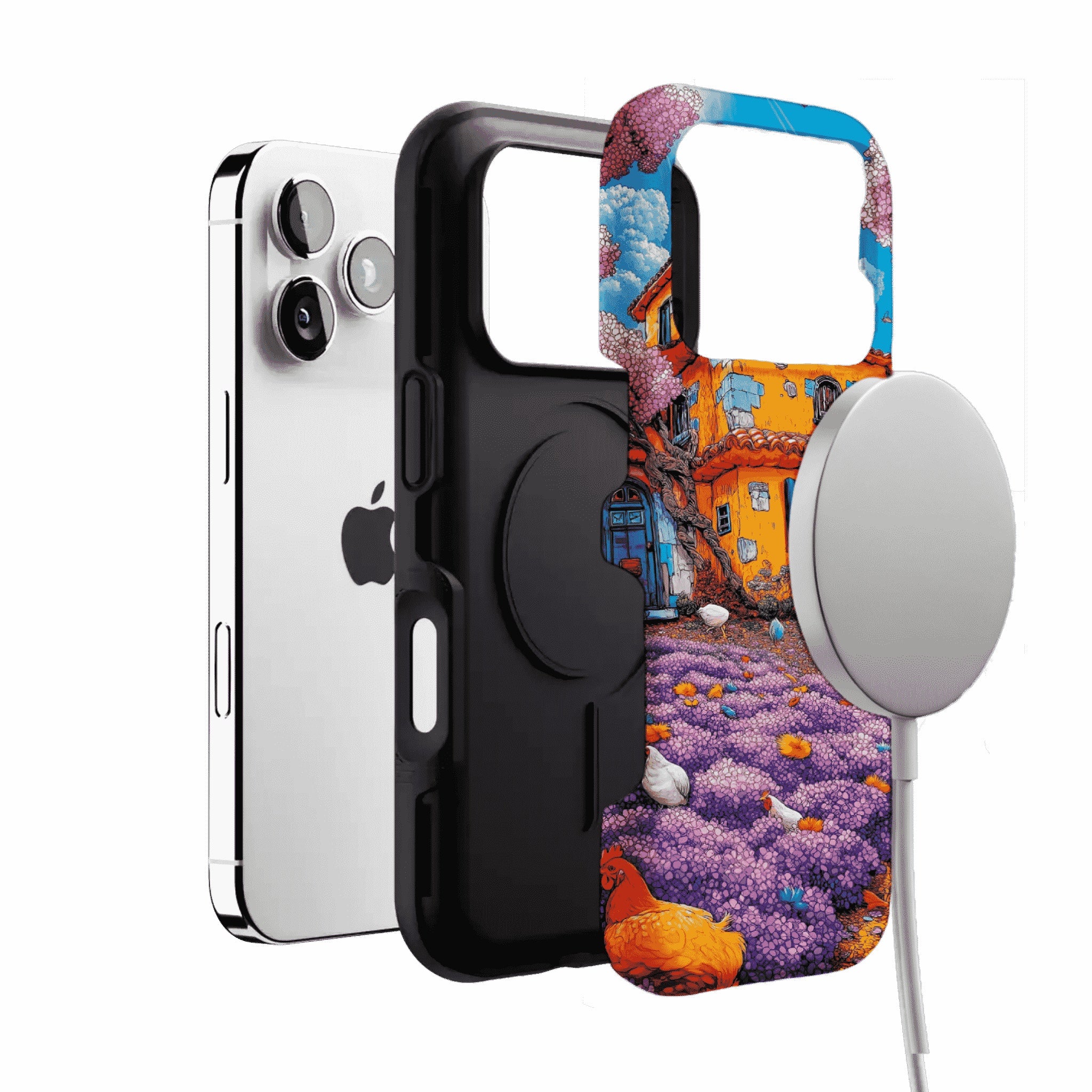 Cartoon Cottage Purple Flower Farm Art Shockproof iPhone Case
