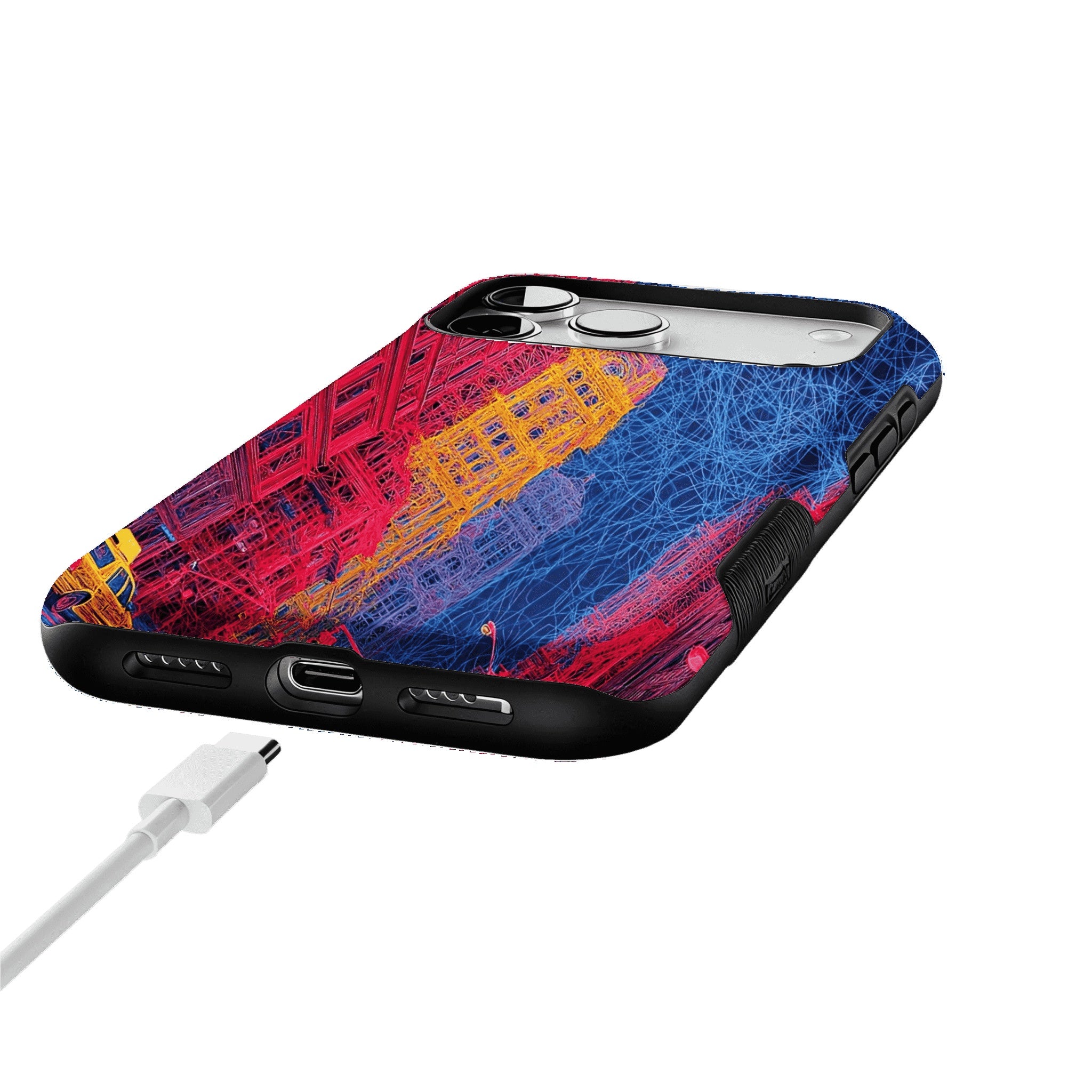 Red Blue Neon Line New York City Shockproof Anti-slip iPhone Case