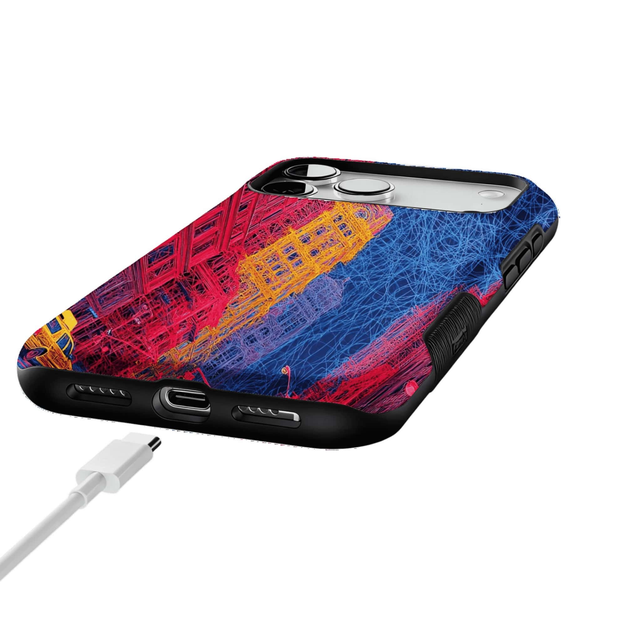 Red Blue Neon Line New York City Shockproof Anti-slip iPhone Case