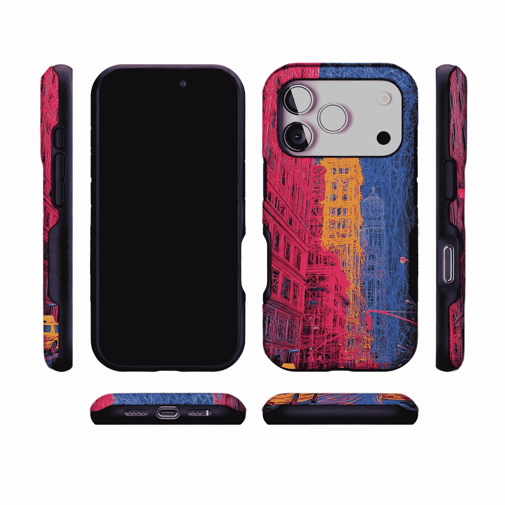 Red Blue Neon Line New York City Shockproof Anti-slip iPhone Case