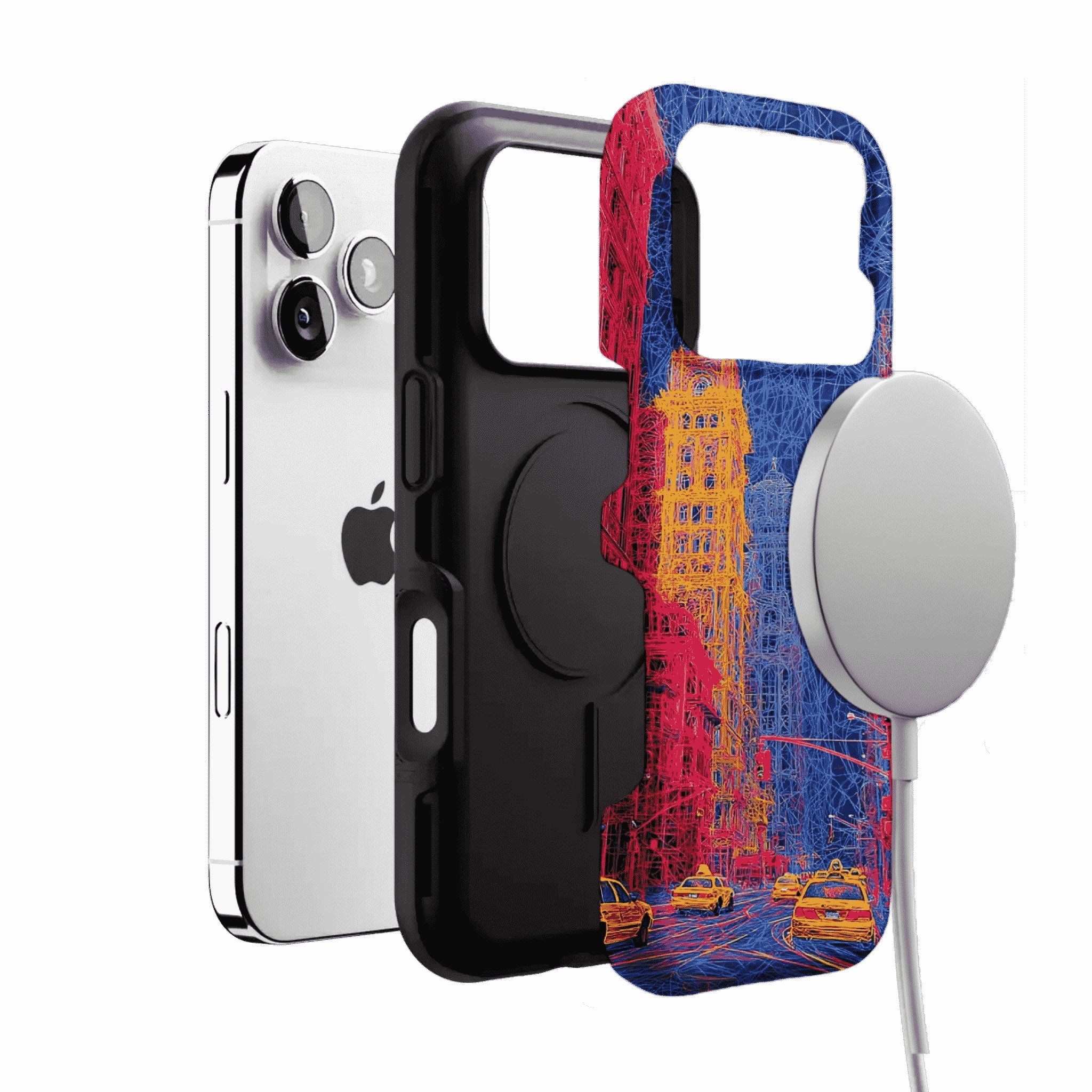 Red Blue Neon Line New York City Shockproof Anti-slip iPhone Case