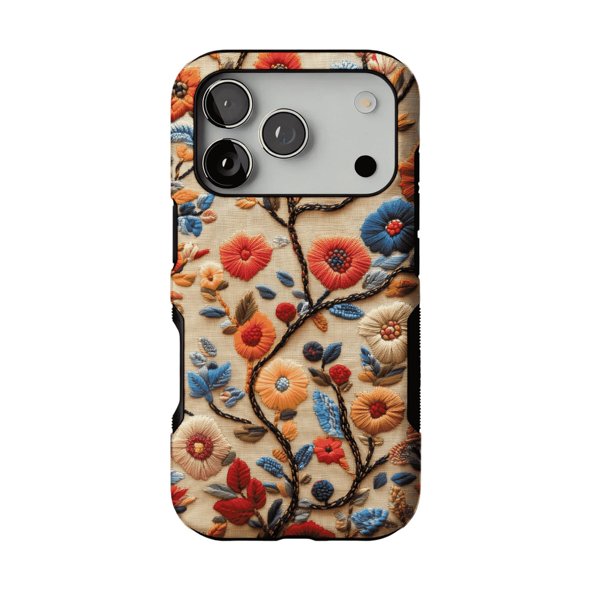 Retro Embroidery Colorful Flower Phone Case, Shockproof Anti-slip iPhone Cover