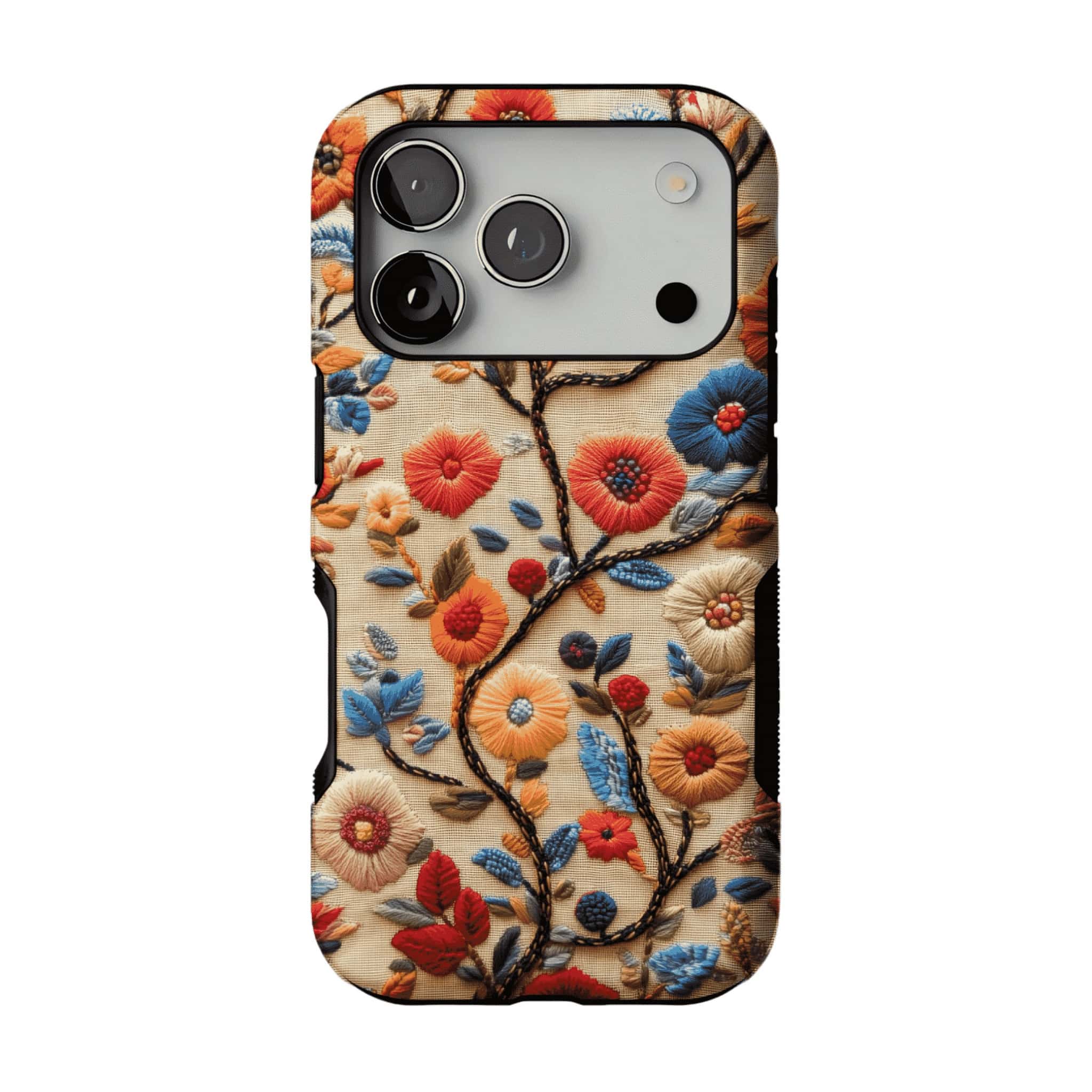 Retro Embroidery Colorful Flower Phone Case, Shockproof Anti-slip iPhone Cover