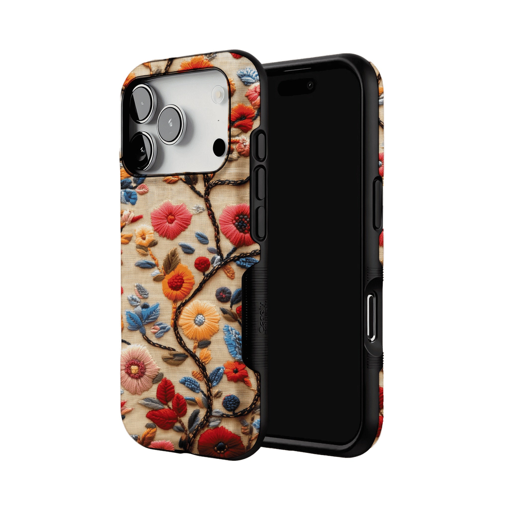 Retro Embroidery Colorful Flower Phone Case, Shockproof Anti-slip iPhone Cover