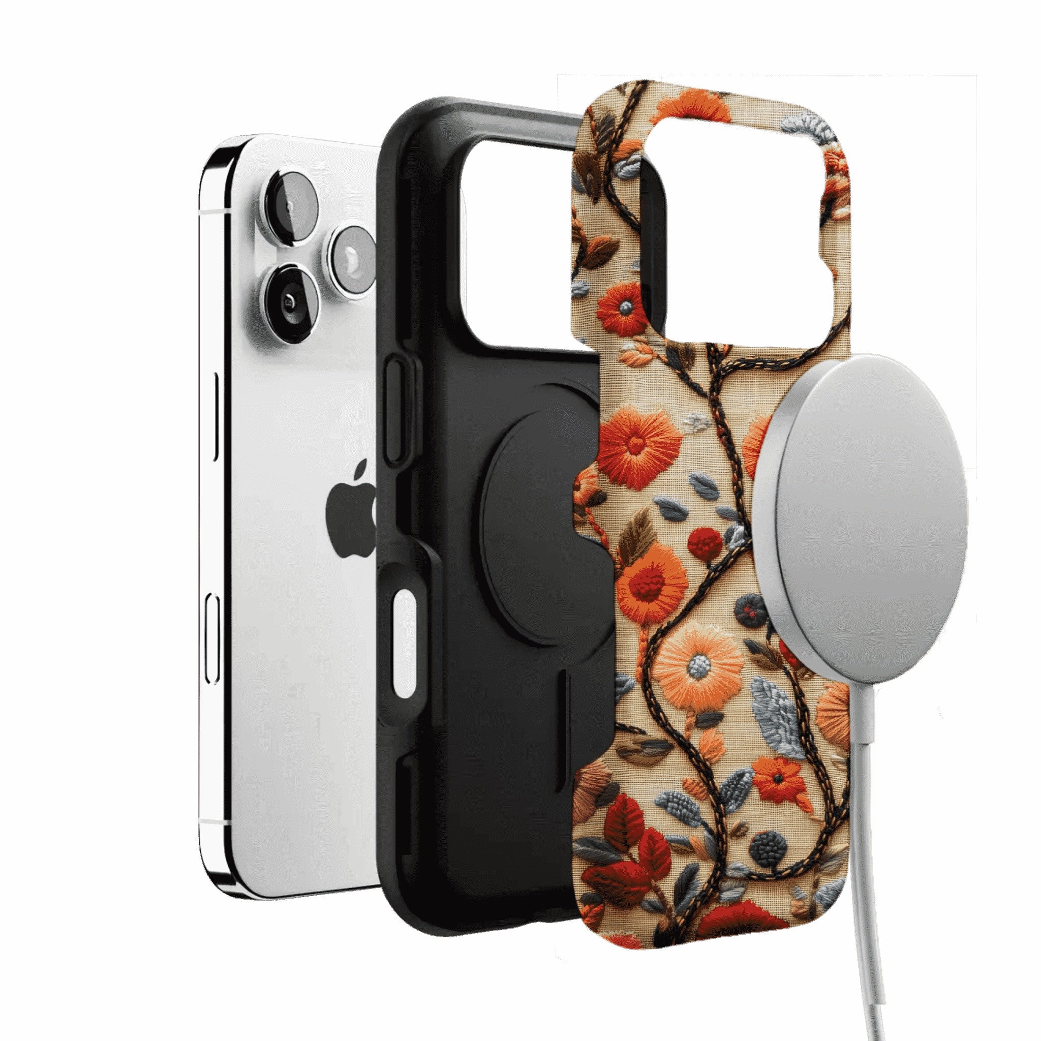 Retro Embroidery Colorful Flower Phone Case, Shockproof Anti-slip iPhone Cover