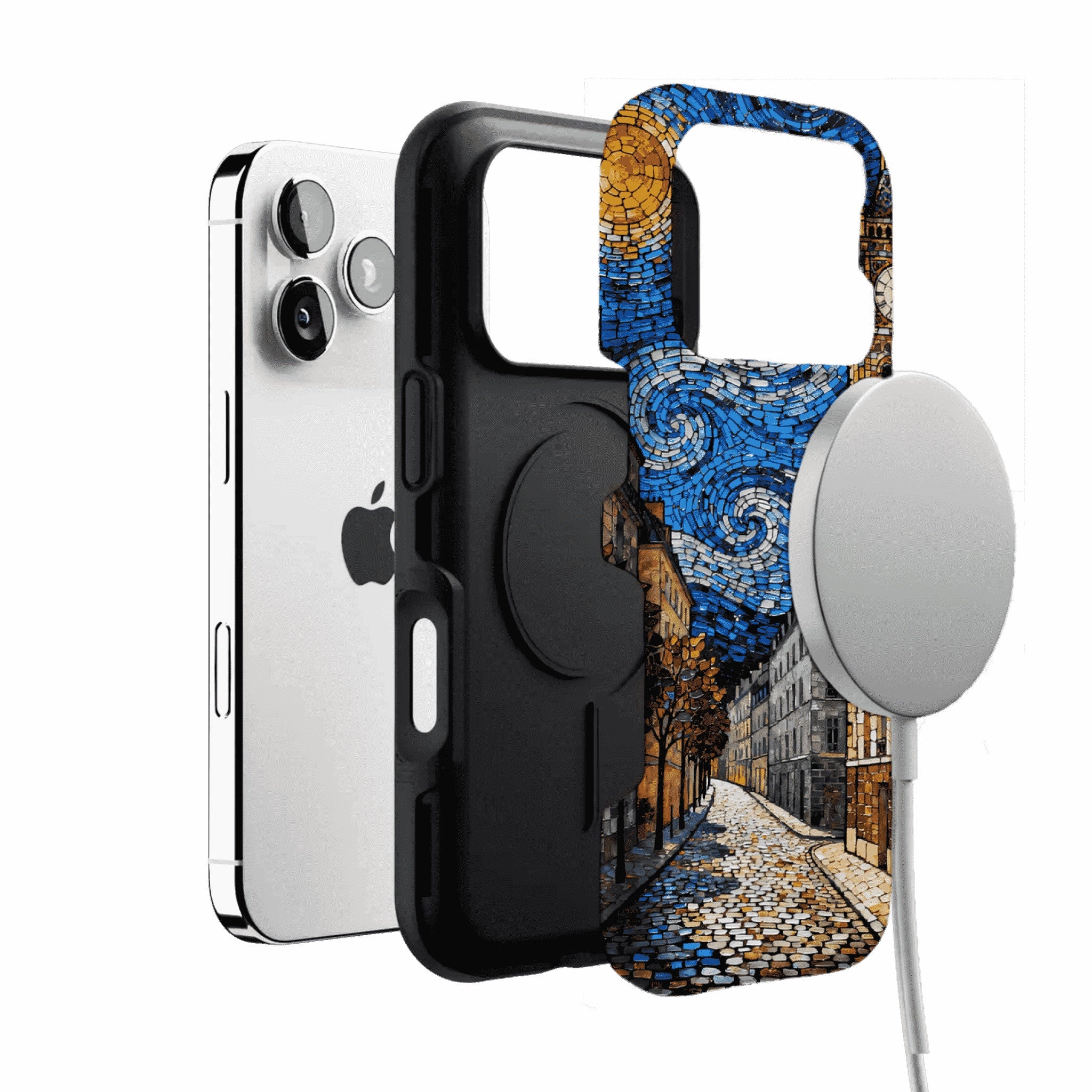 Vintage Paris Street Van Gogh Mosaic Phone Case, Shockproof iPhone Cover