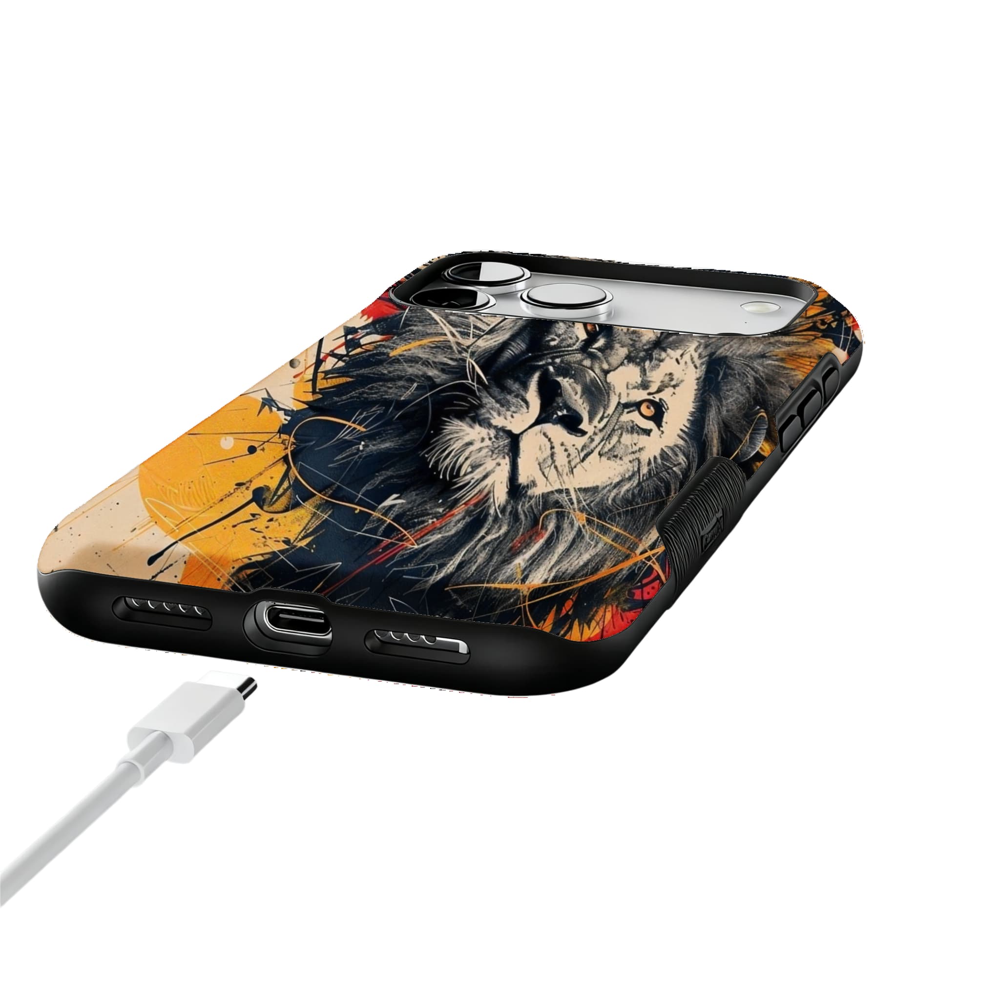 Graffiti Splash Ink Sketch Lion Head Street Art Shockproof iPhone Case