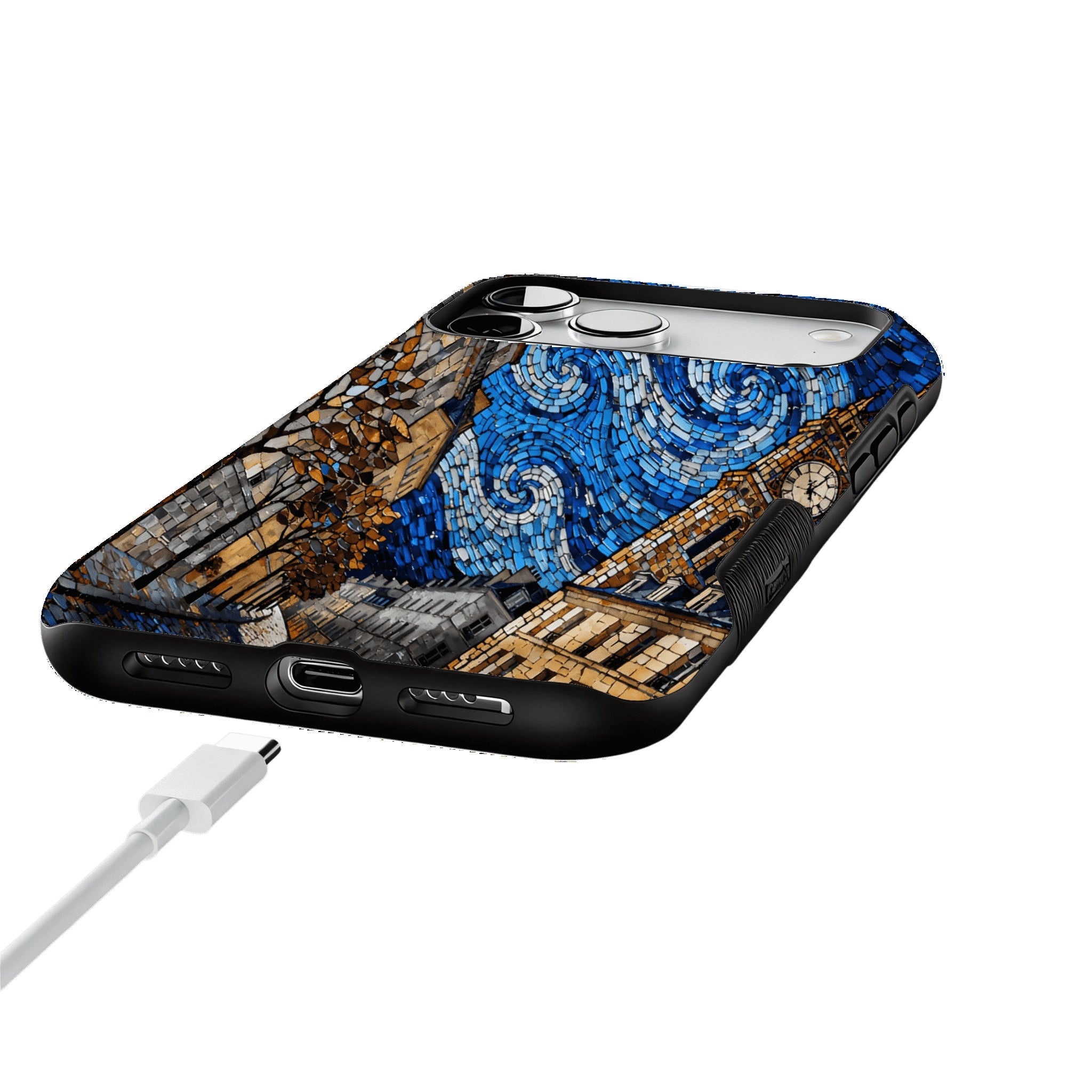 Vintage Paris Street Van Gogh Mosaic Phone Case, Shockproof iPhone Cover