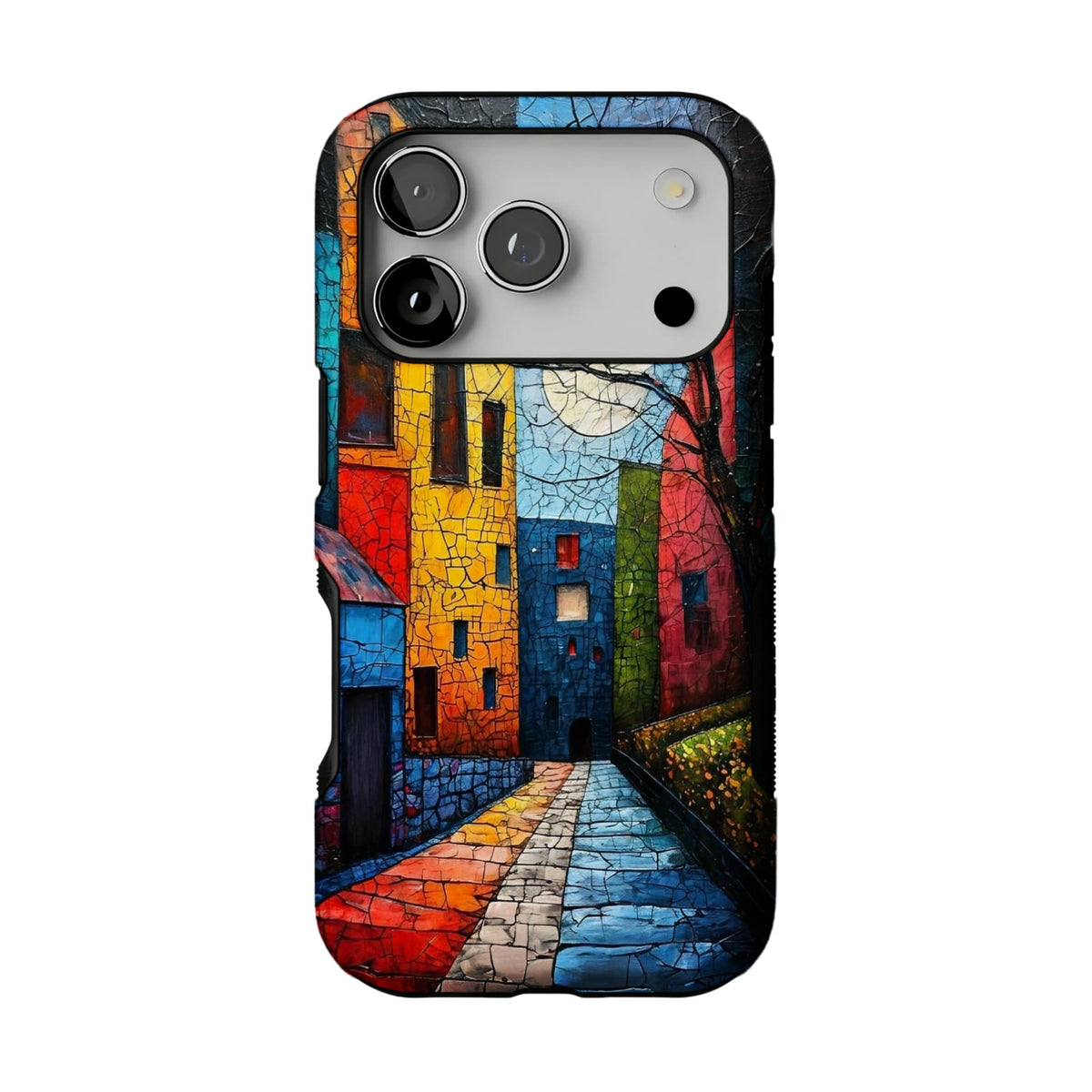 Crackle Oil Painting Town Phone Case, Art Shockproof Cover for iPhone