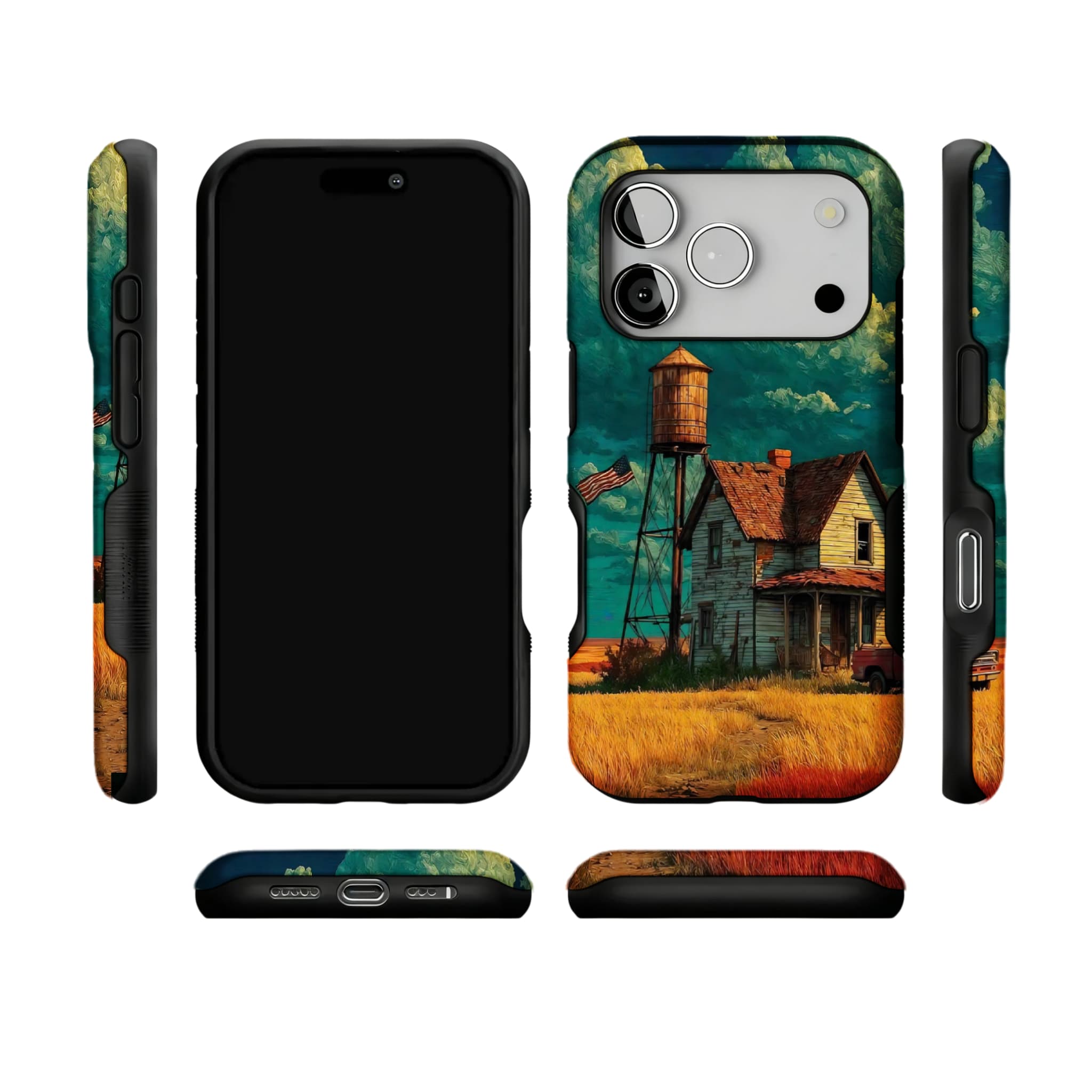Van Gogh Brushstroke Teal Sky Vintage Country Cottage Art iPhone Cover
