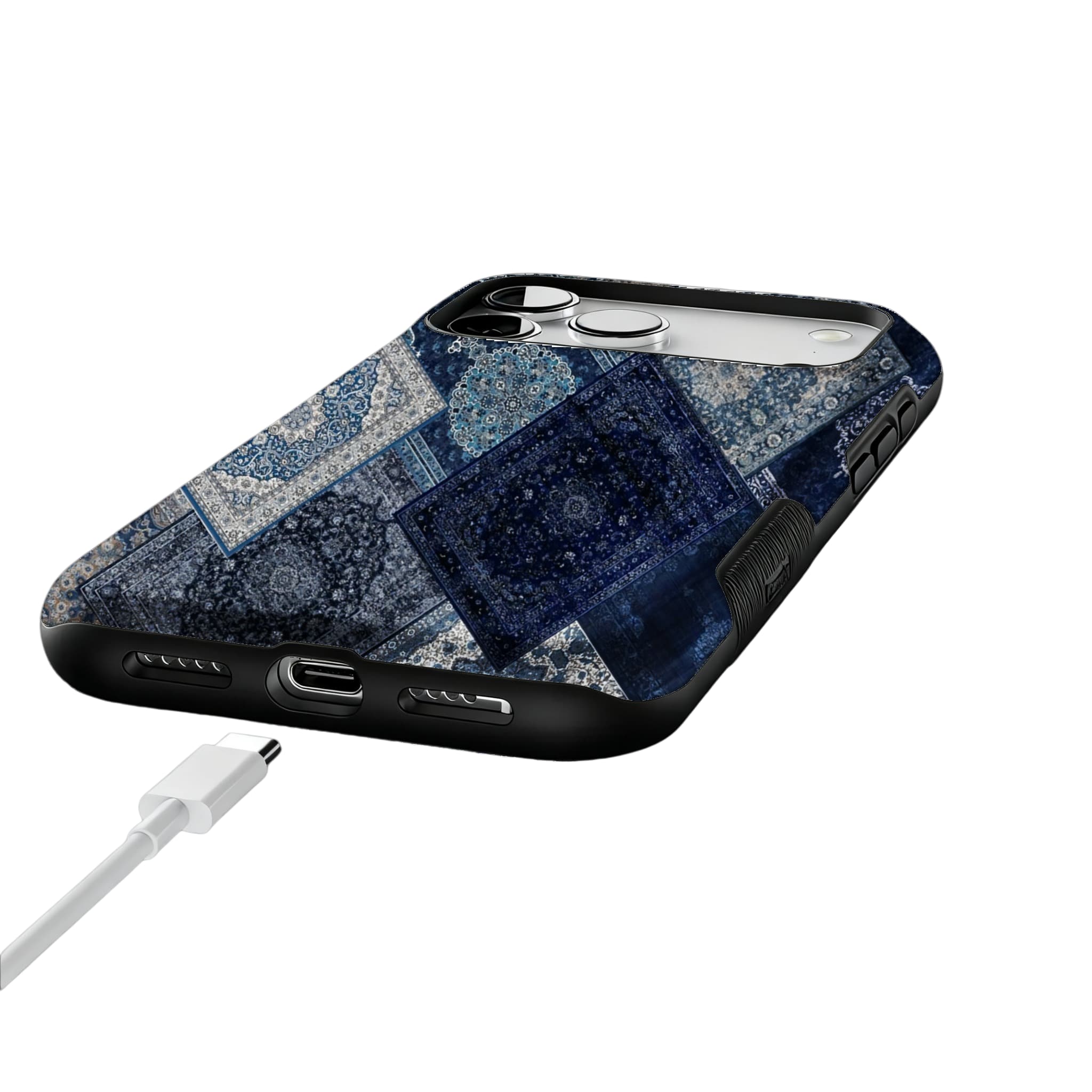 Blue Persian Rug Patchwork Phone Case, Vintage Cover for iPhone