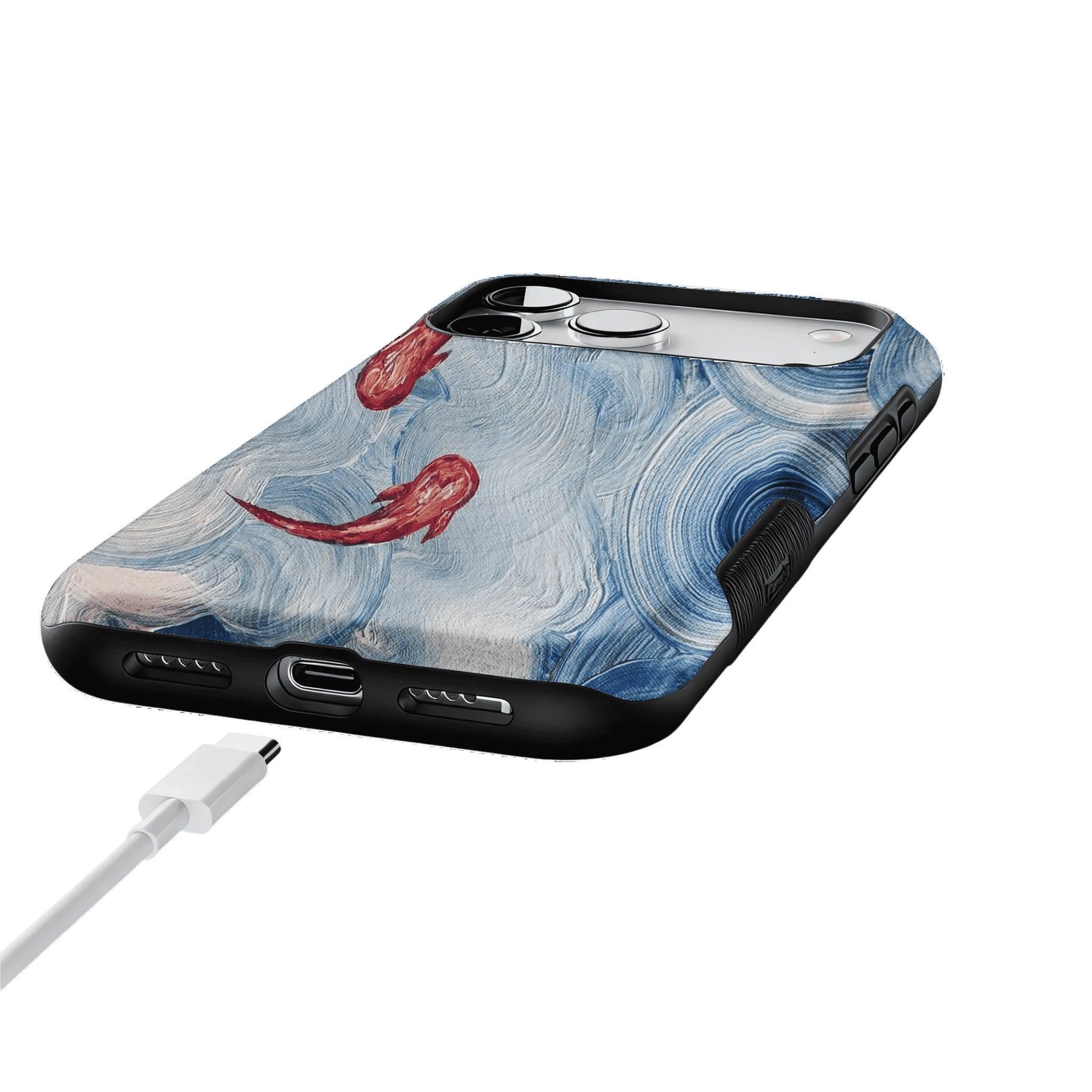 Vintage Lucky Koi Oil Painting Phone Case, Shockproof iPhone Cover
