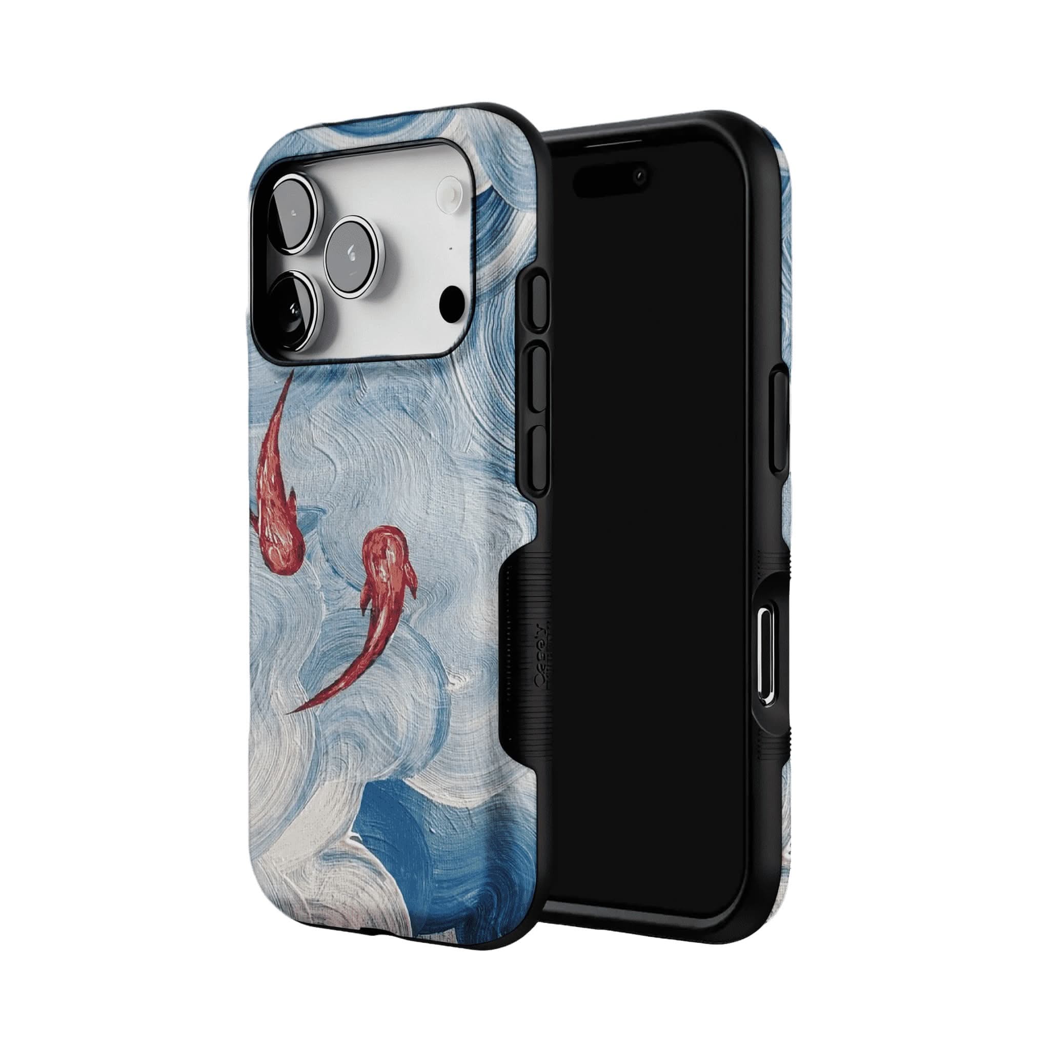 Vintage Lucky Koi Oil Painting Phone Case, Shockproof iPhone Cover