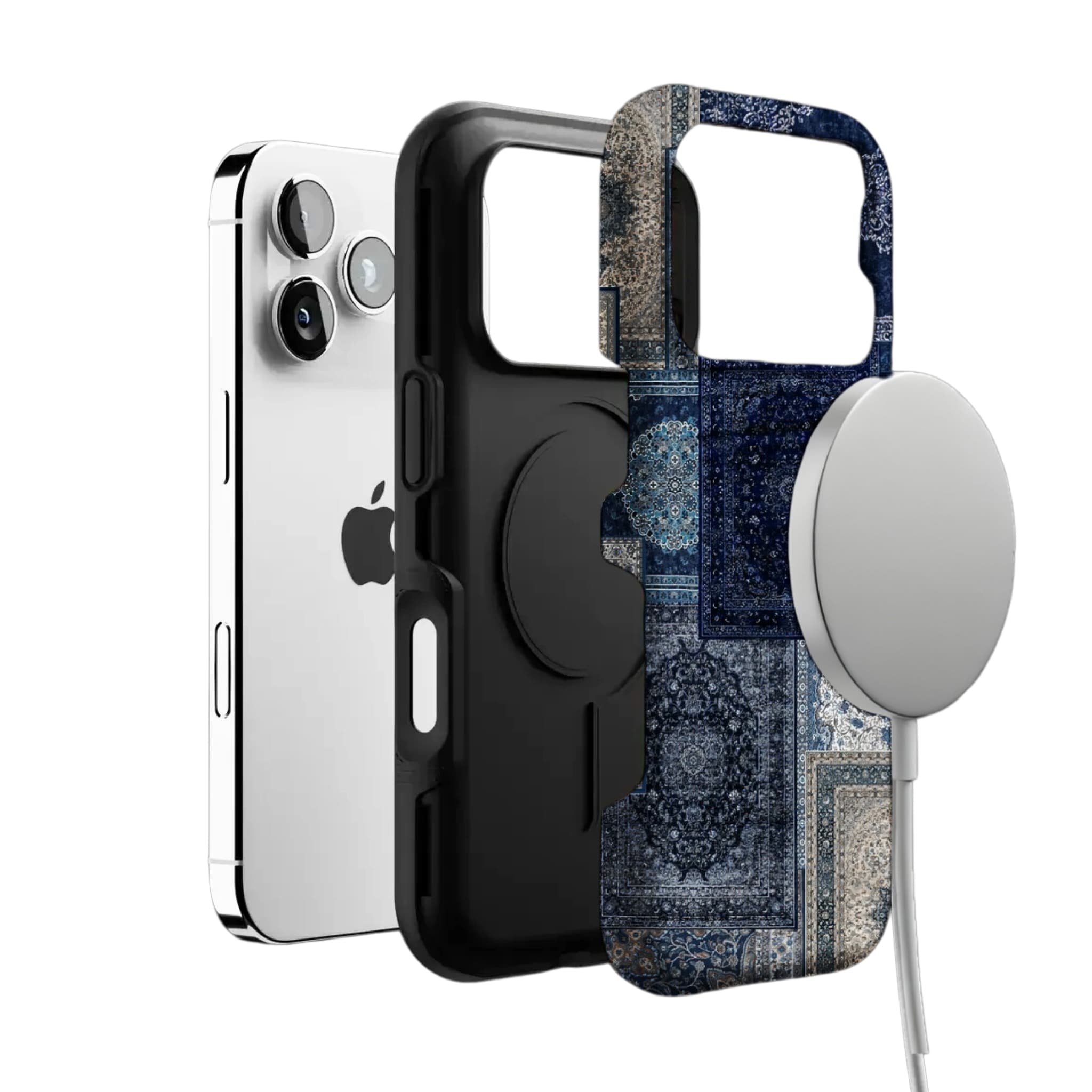 Blue Persian Rug Patchwork Phone Case, Vintage Cover for iPhone