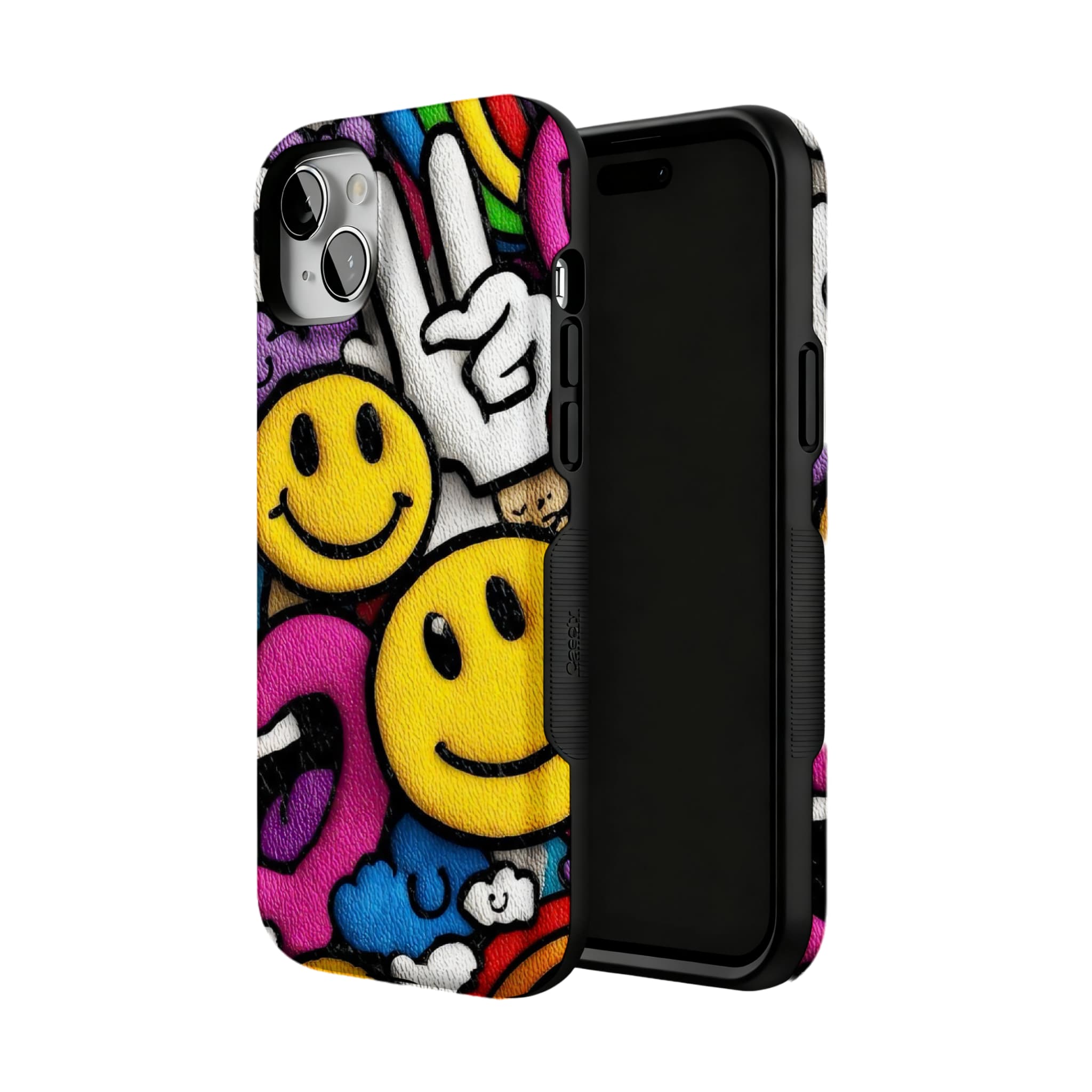 Y2K Smiley Graffiti Phone Case, Dopamine Cover for iPhone
