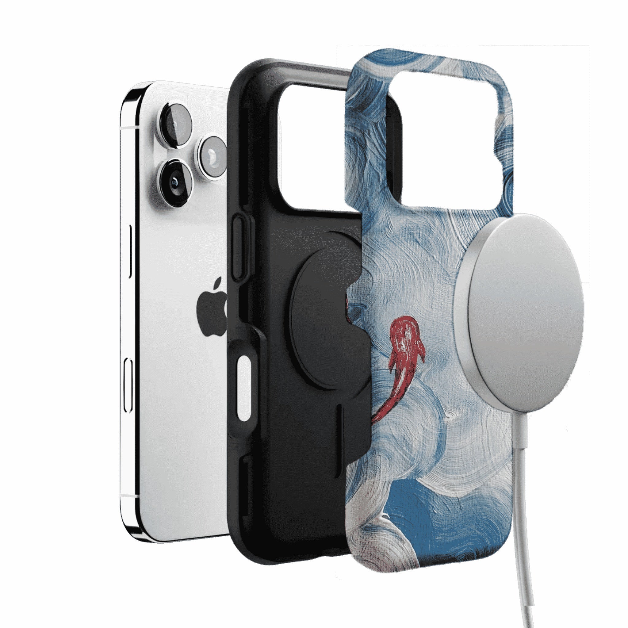 Vintage Lucky Koi Oil Painting Phone Case, Shockproof iPhone Cover