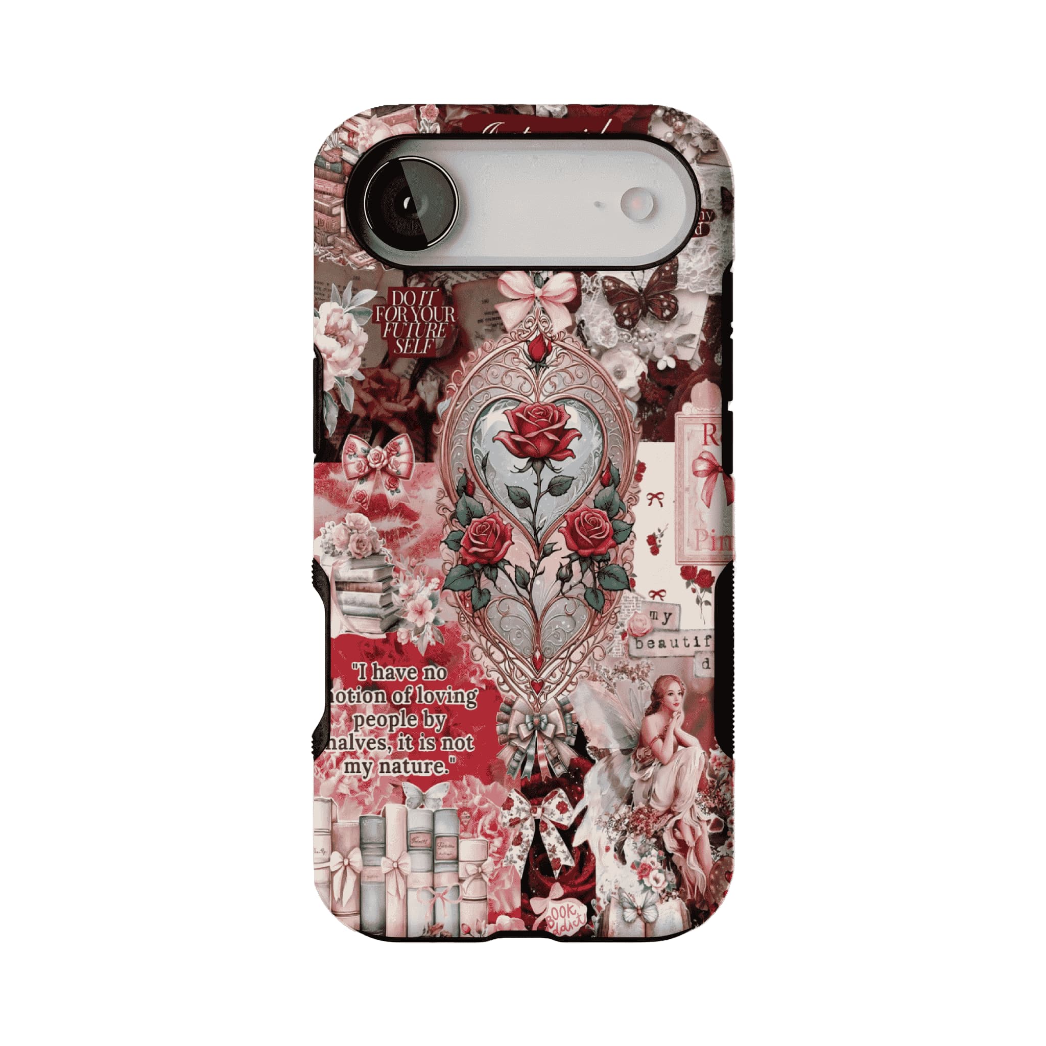 Vintage Victorian Red Rose Scrapbook Phone Case, Romantic iPhone Cover