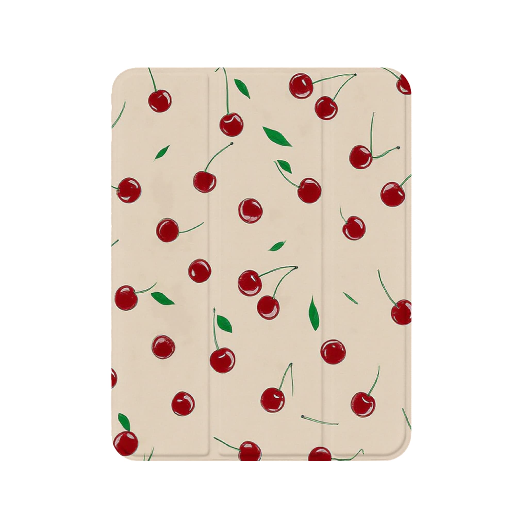 Cute Watercolor Cherry Leaf Anti-Scratch Magnetic Tri-Fold iPad Case