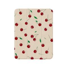 Cute Watercolor Cherry Leaf Anti-Scratch Magnetic Tri-Fold iPad Case