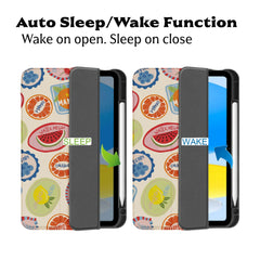 Cream Base Retro Multi Fruit Label Cute Cottage Minimal iPad Cover