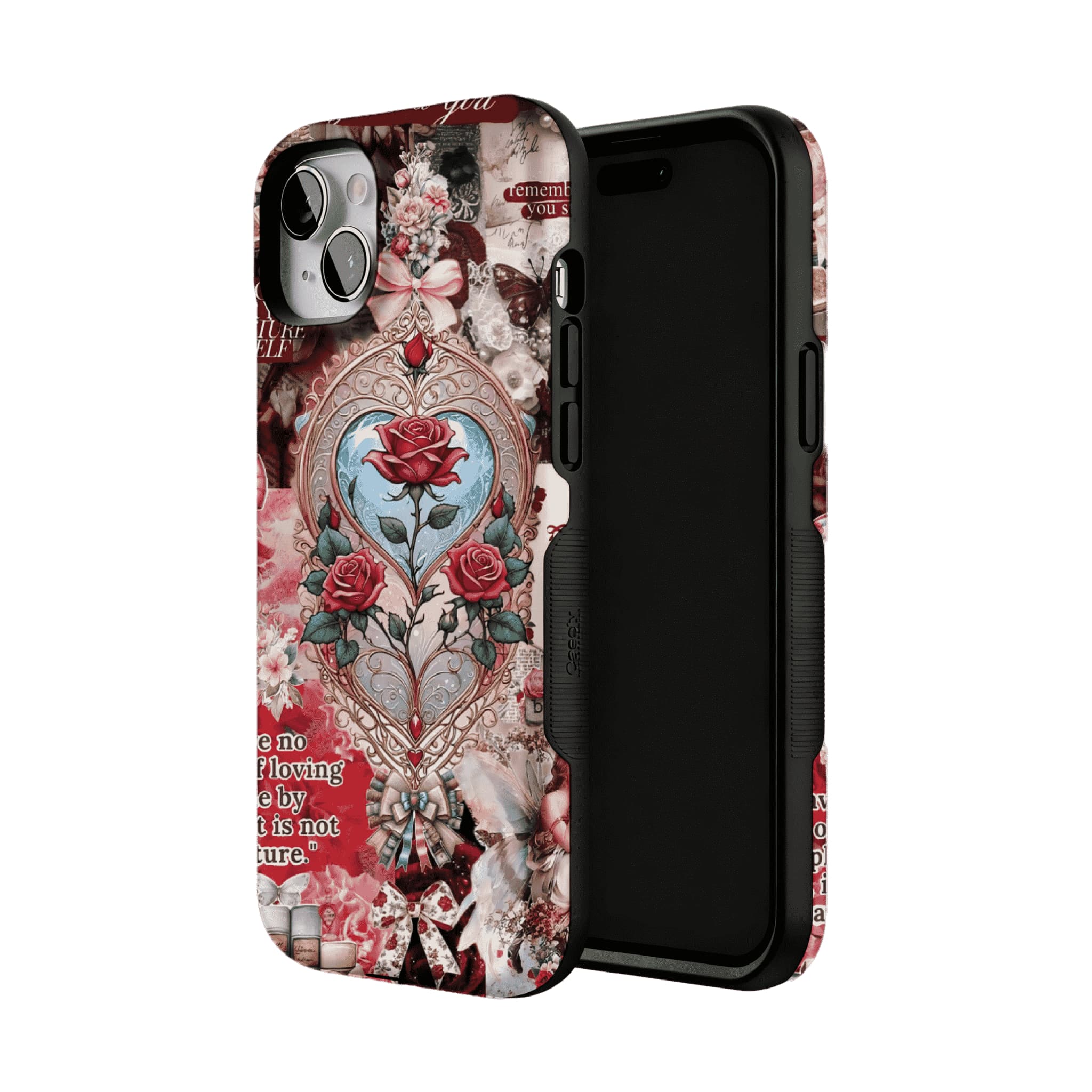 Vintage Victorian Red Rose Scrapbook Phone Case, Romantic iPhone Cover