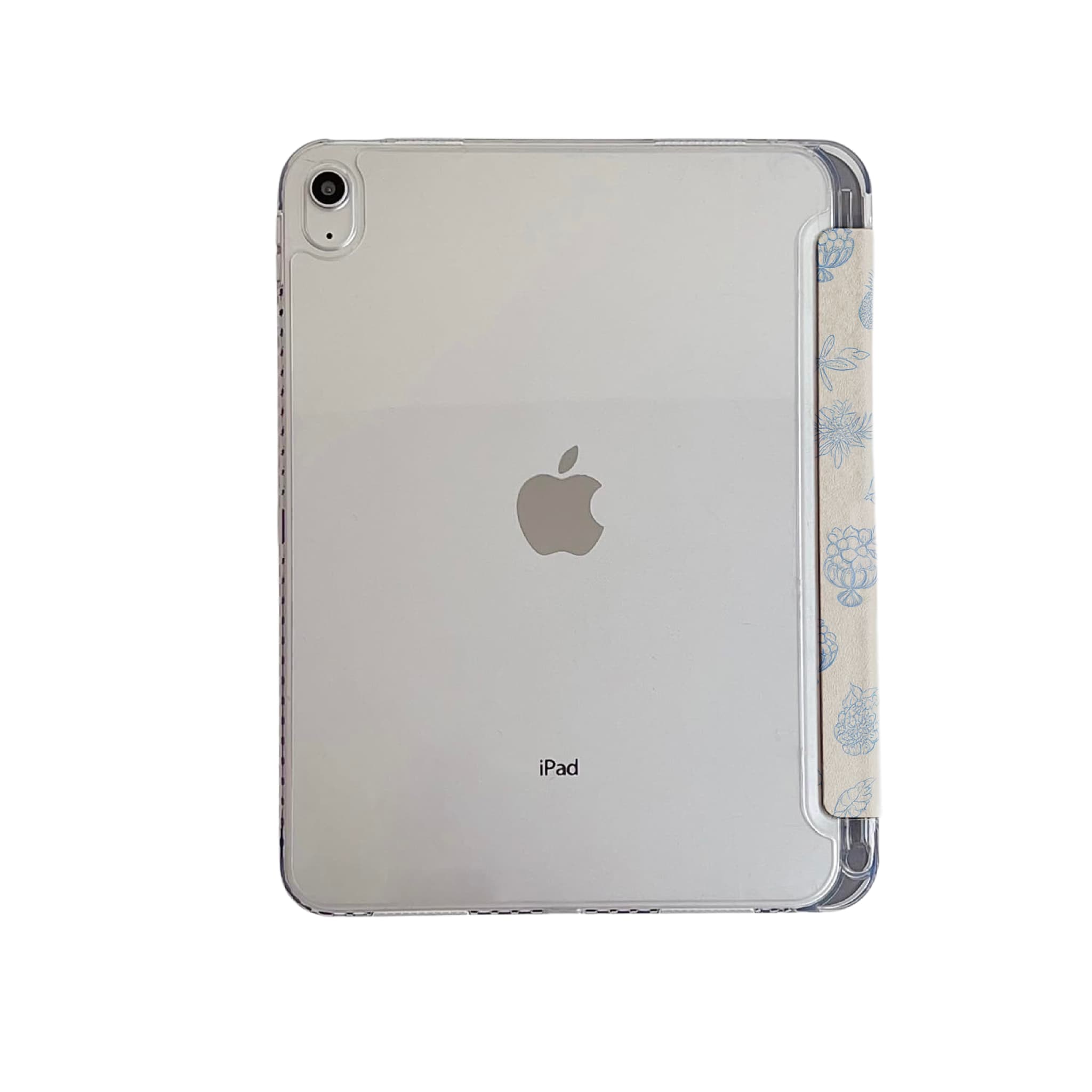 Off White Blue Line Tropical Fruit Print iPad Case, Tri-Fold Magnetic Shockproof PU Cover